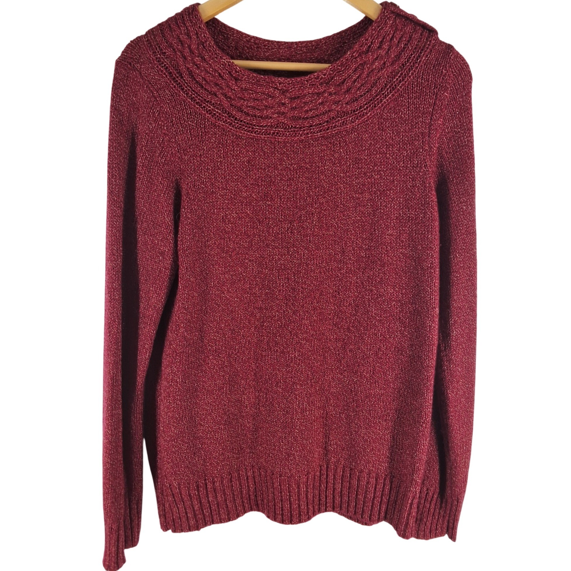 By Design Burgundy Marl Shimmer Knit Sweater Metallic Shoulder Button Scoop M