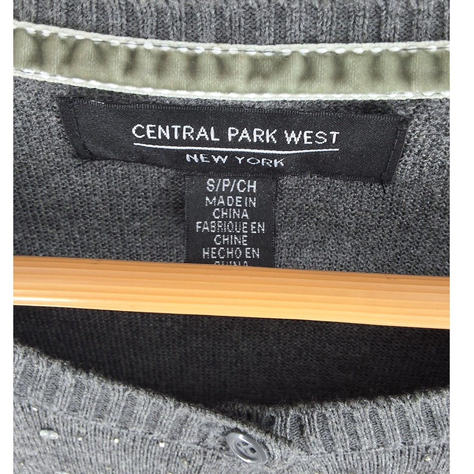 Central Park West Grey Rhinestone Embellished Cardigan Sweater Small