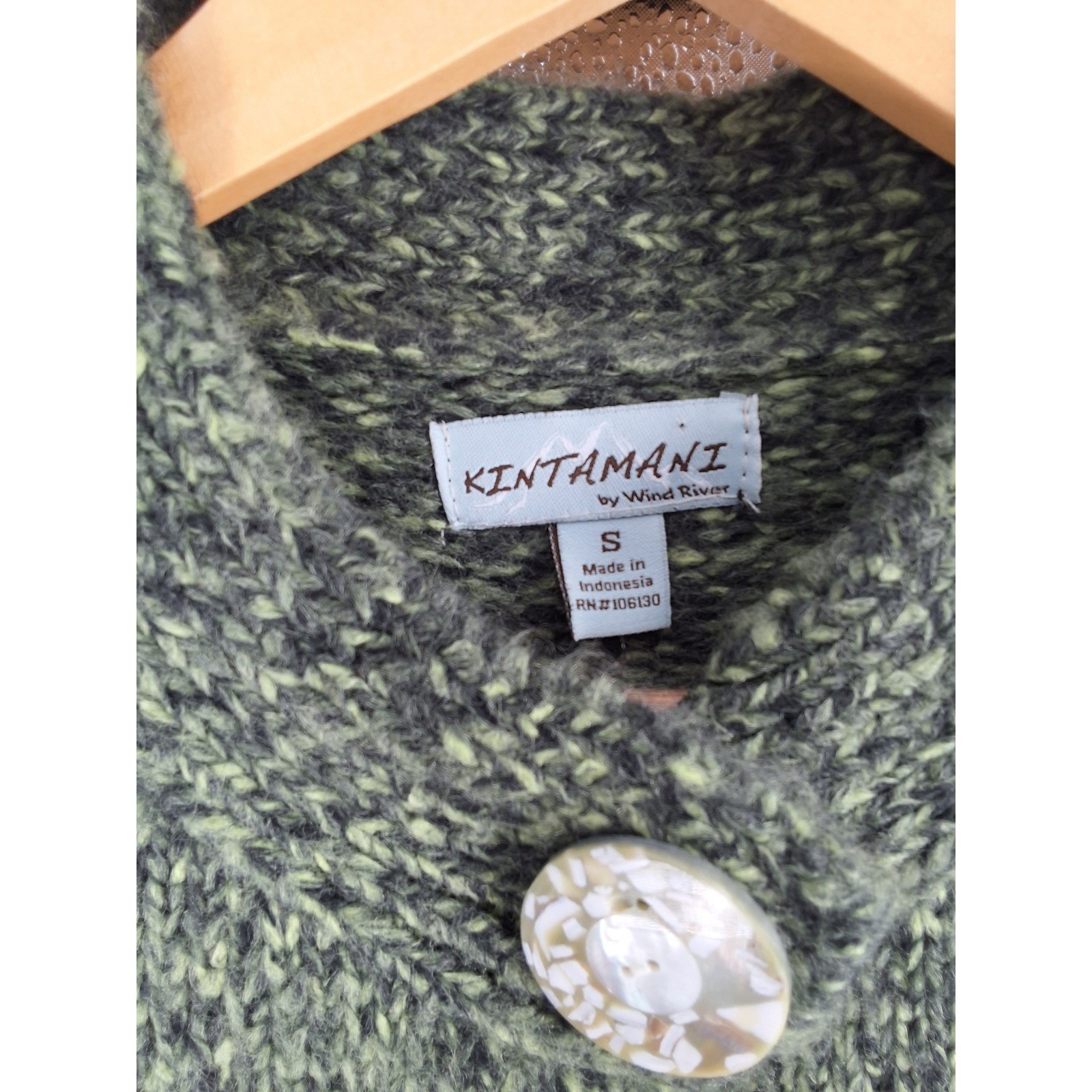 Kintamani Wind River Green Marled Chunky Knit Cardigan Sweater Small Mock Neck