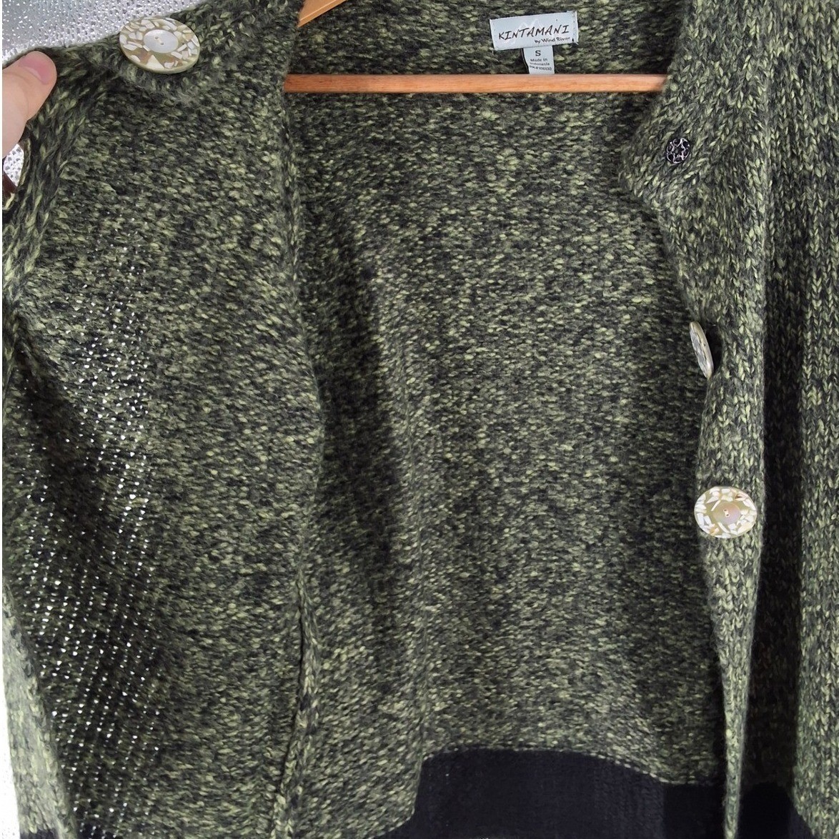 Kintamani Wind River Green Marled Chunky Knit Cardigan Sweater Small Mock Neck - View 9