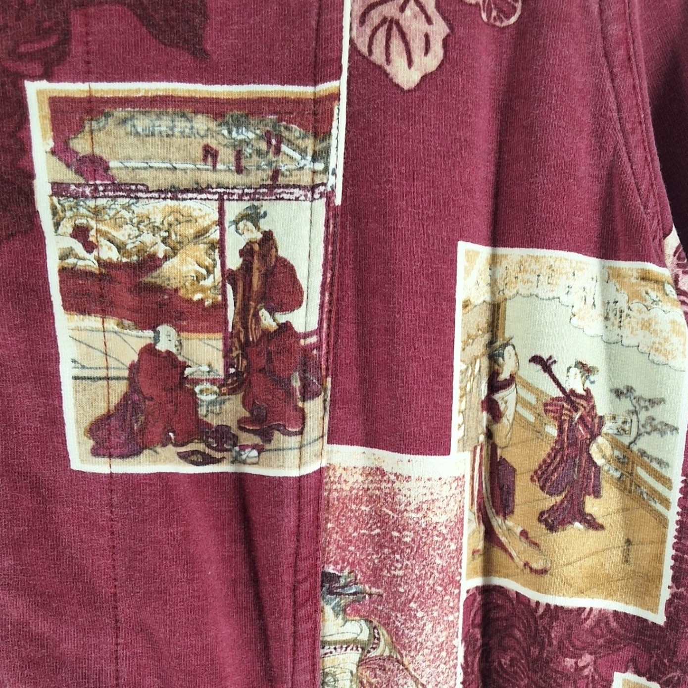Citron Santa Monica Geisha Art Print Bamboo Zip Up Jacket Burgundy M Art To Wear - View 4