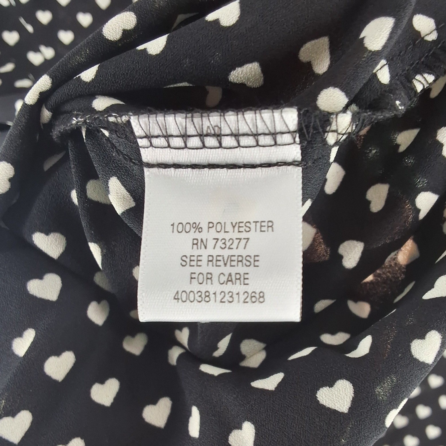 Candie's Heart Print Half Zip Blouse Black White Ladder Cutout Shoulder Large - View 9