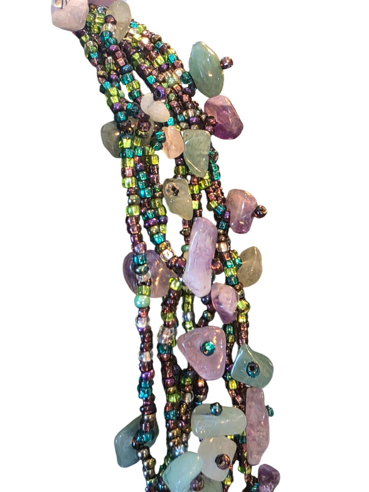 Fluorite & Amethyst Gemstone Multistrand Beaded Necklace w/ Magnetic Clasp - View 3