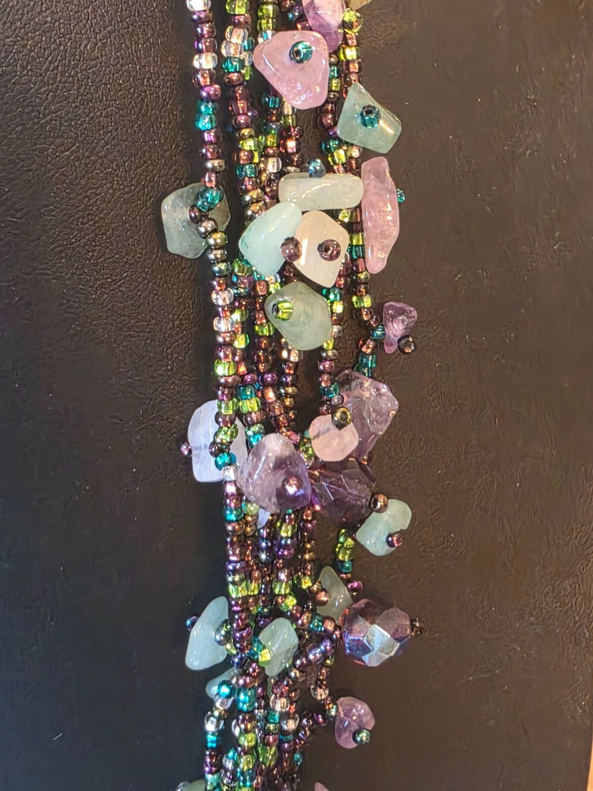 Fluorite & Amethyst Gemstone Multistrand Beaded Necklace w/ Magnetic Clasp - View 7