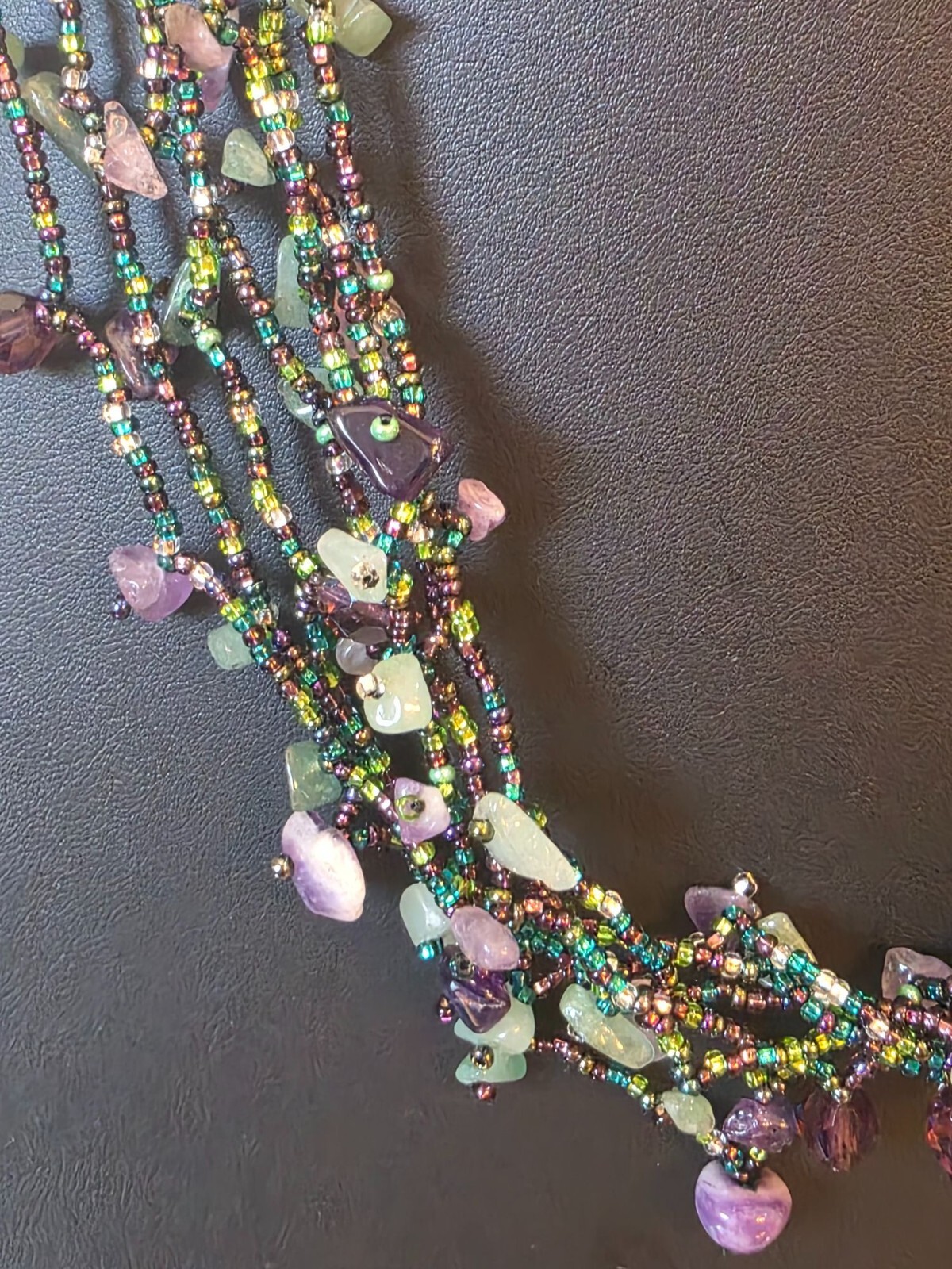 Fluorite & Amethyst Gemstone Multistrand Beaded Necklace w/ Magnetic Clasp - View 10