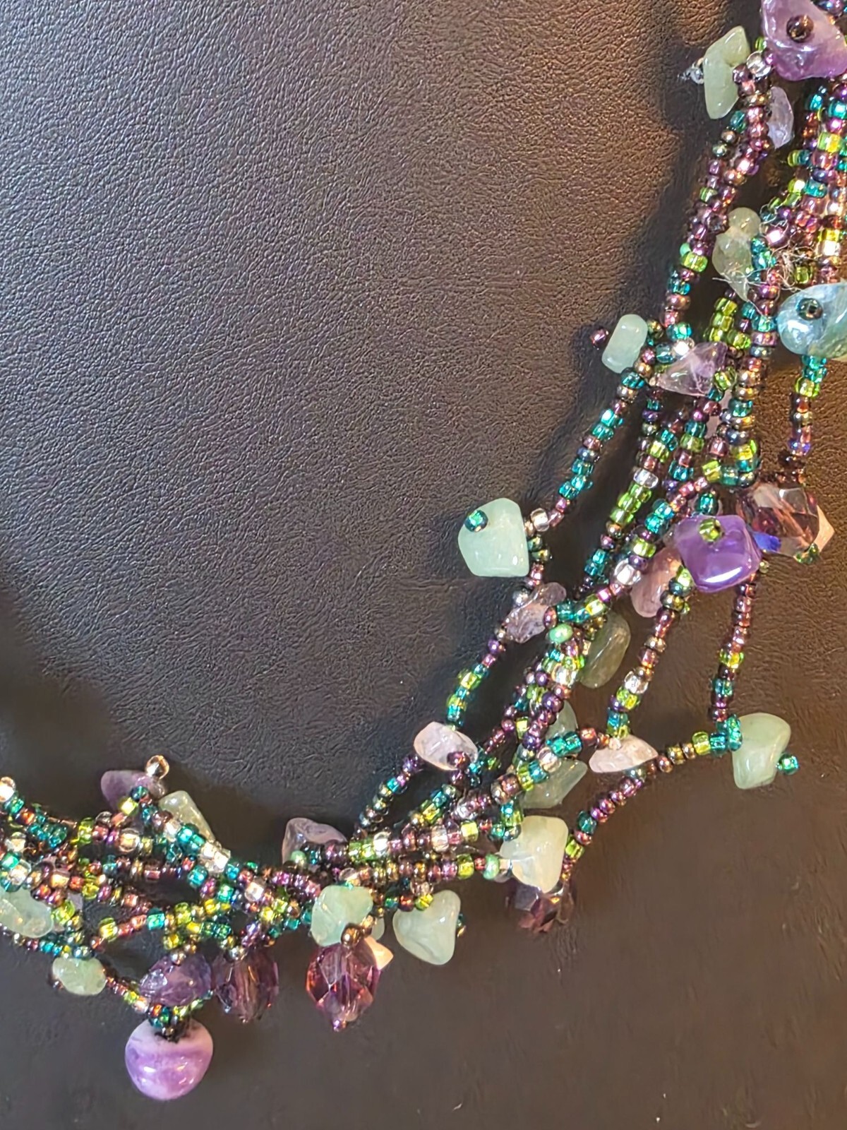 Fluorite & Amethyst Gemstone Multistrand Beaded Necklace w/ Magnetic Clasp - View 11