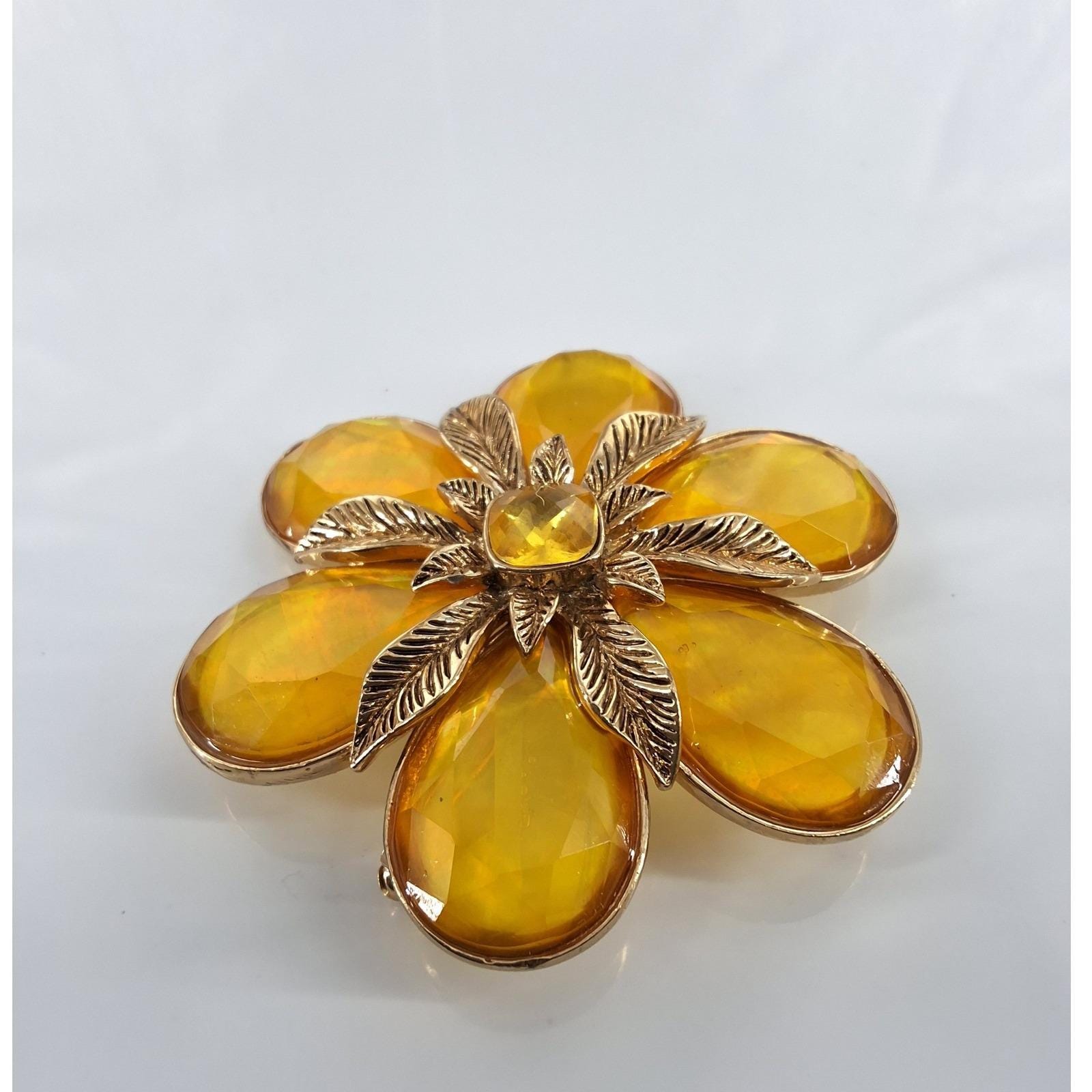 Vintage Monet Yellow Flower Brooch Gold Tone Iridescent Resin Petal Pin 2.25" - View 5