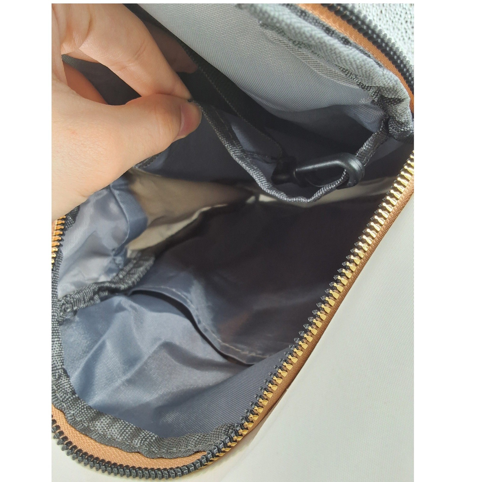 Cream Quilted Nylon Sling Bag Unisex Crossbody Backpack Headphone Port - View 7