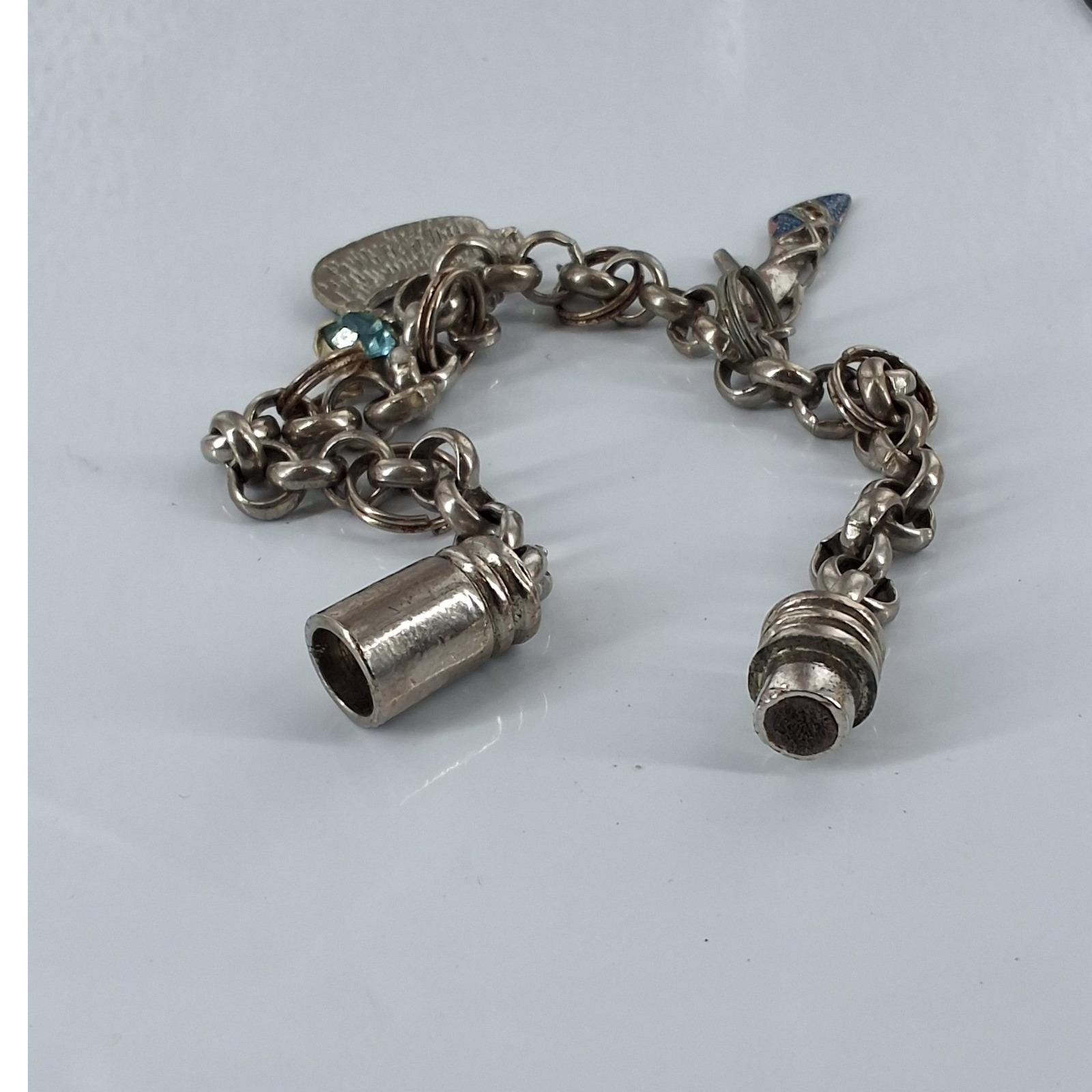 Silver Tone Charm Bracelet Enameled Handbag High Heel Shoe Crystal Y2K - View 4