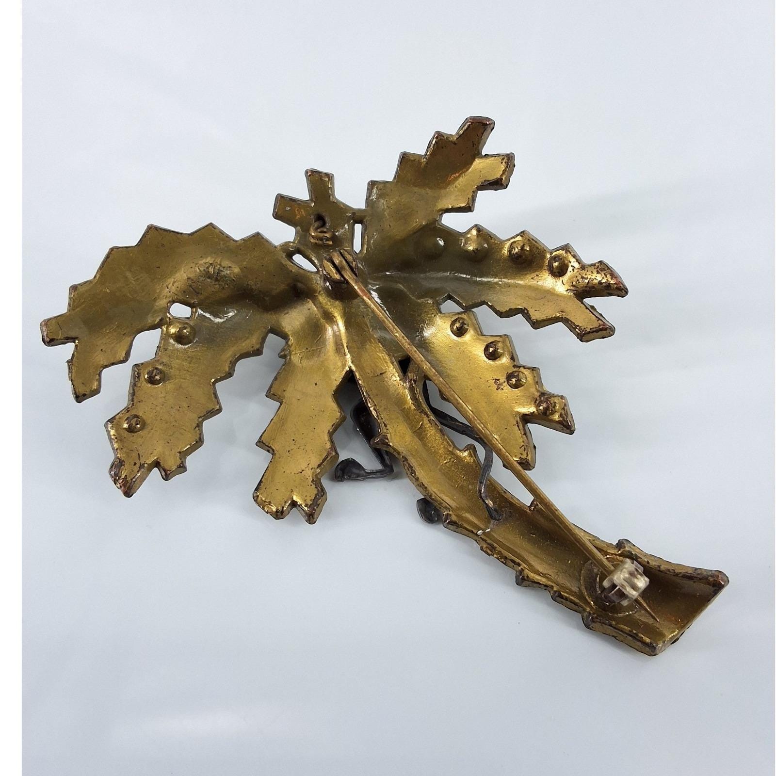 Vintage 1928 Jewelry Co Monkey Palm Tree Brooch Green Rhinestone Pin Book Piece - View 3