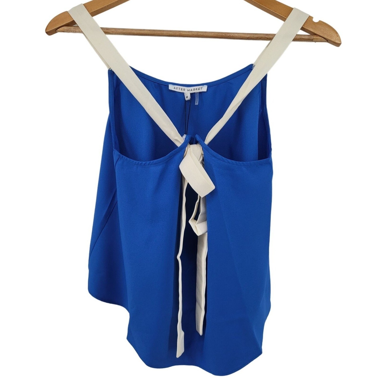 After Market NWT Blue Sleeveless Crop Top Tie Back Cream Straps Women's Size L