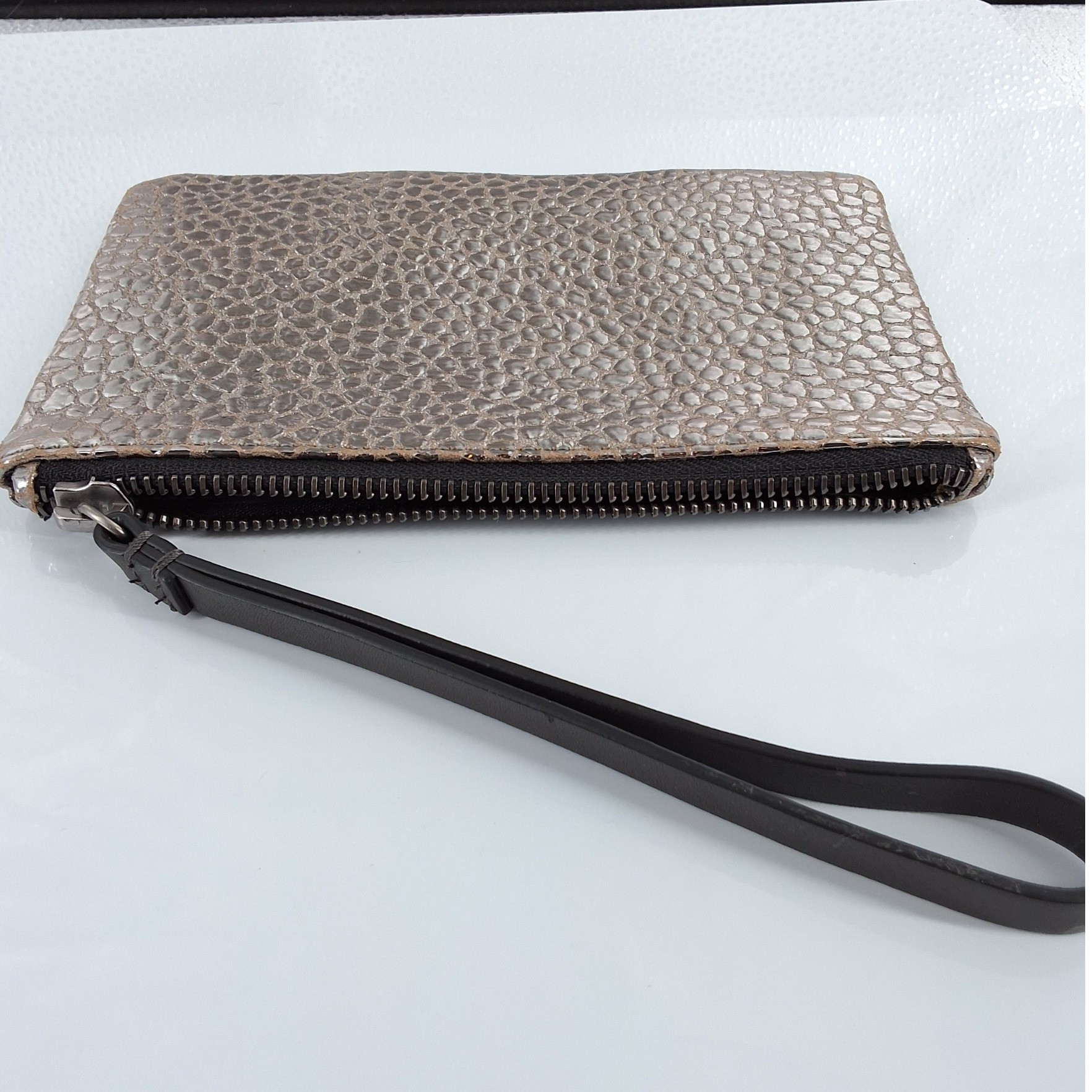 Brunello Cucinelli Metallic Bronze Pebble Leather Wristlet Pouch Zip Clutch - View 5