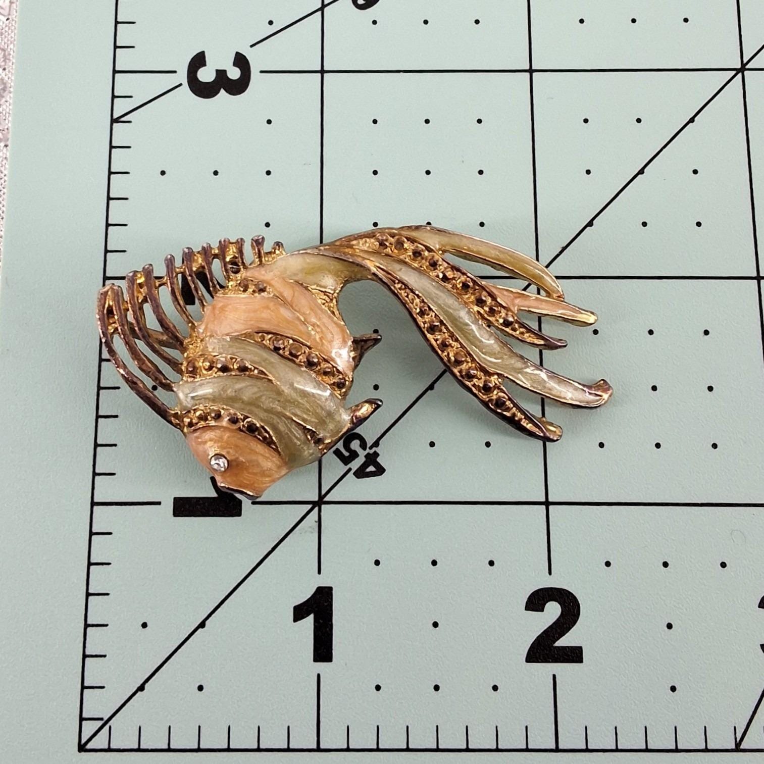 Vintage Gold Tone Enamel Rhinestone Goldfish Brooch Pendant Fish - View 5