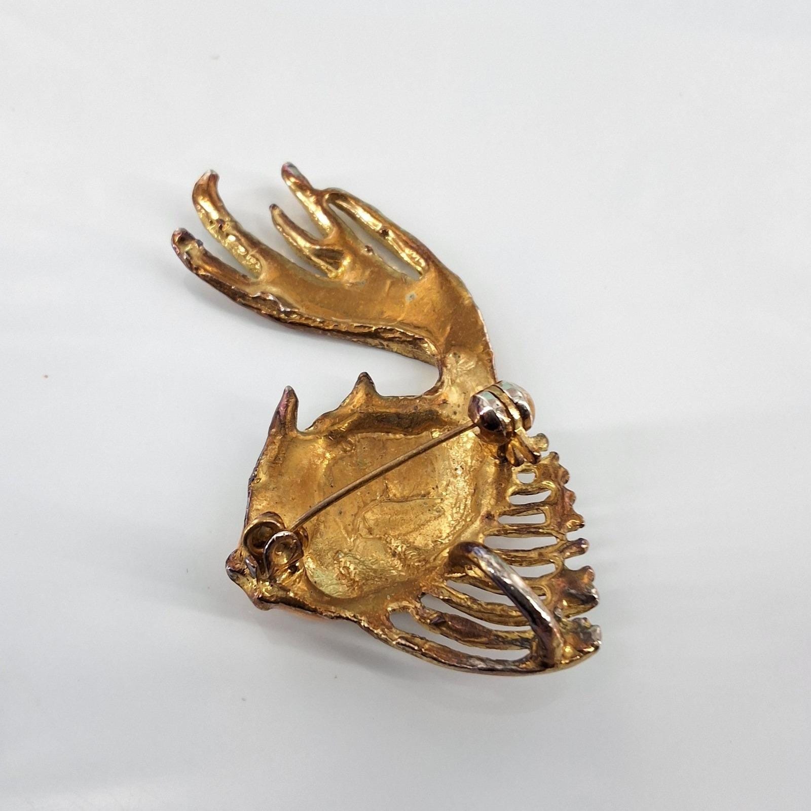Vintage Gold Tone Enamel Rhinestone Goldfish Brooch Pendant Fish - View 7