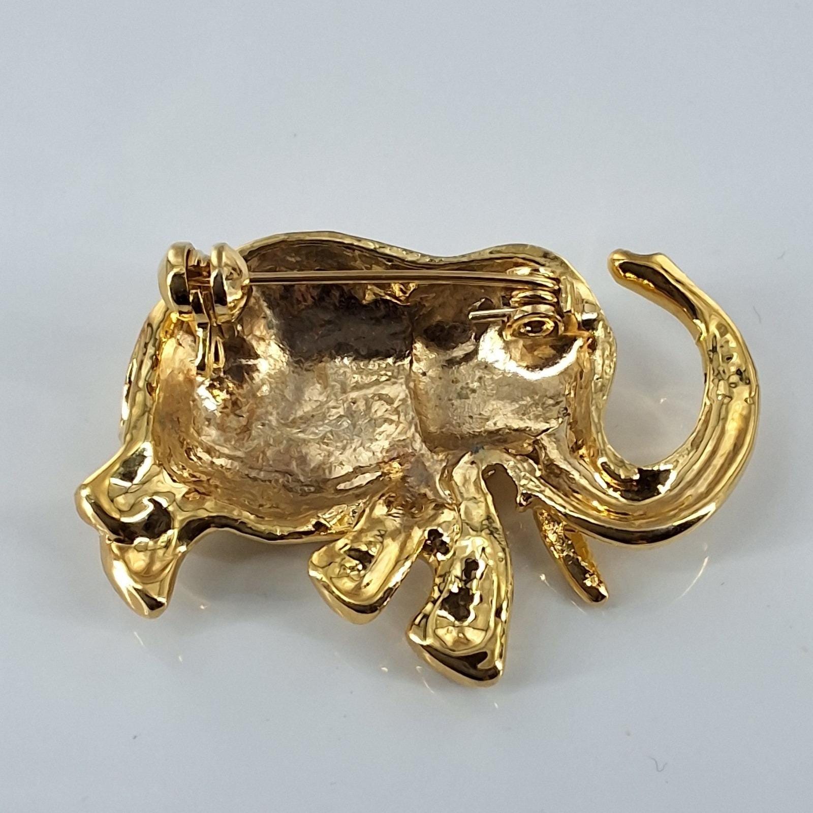 Vintage Gold Tone Elephant Brooch Luck Trunk Up Figural Animal Pin 1.5"