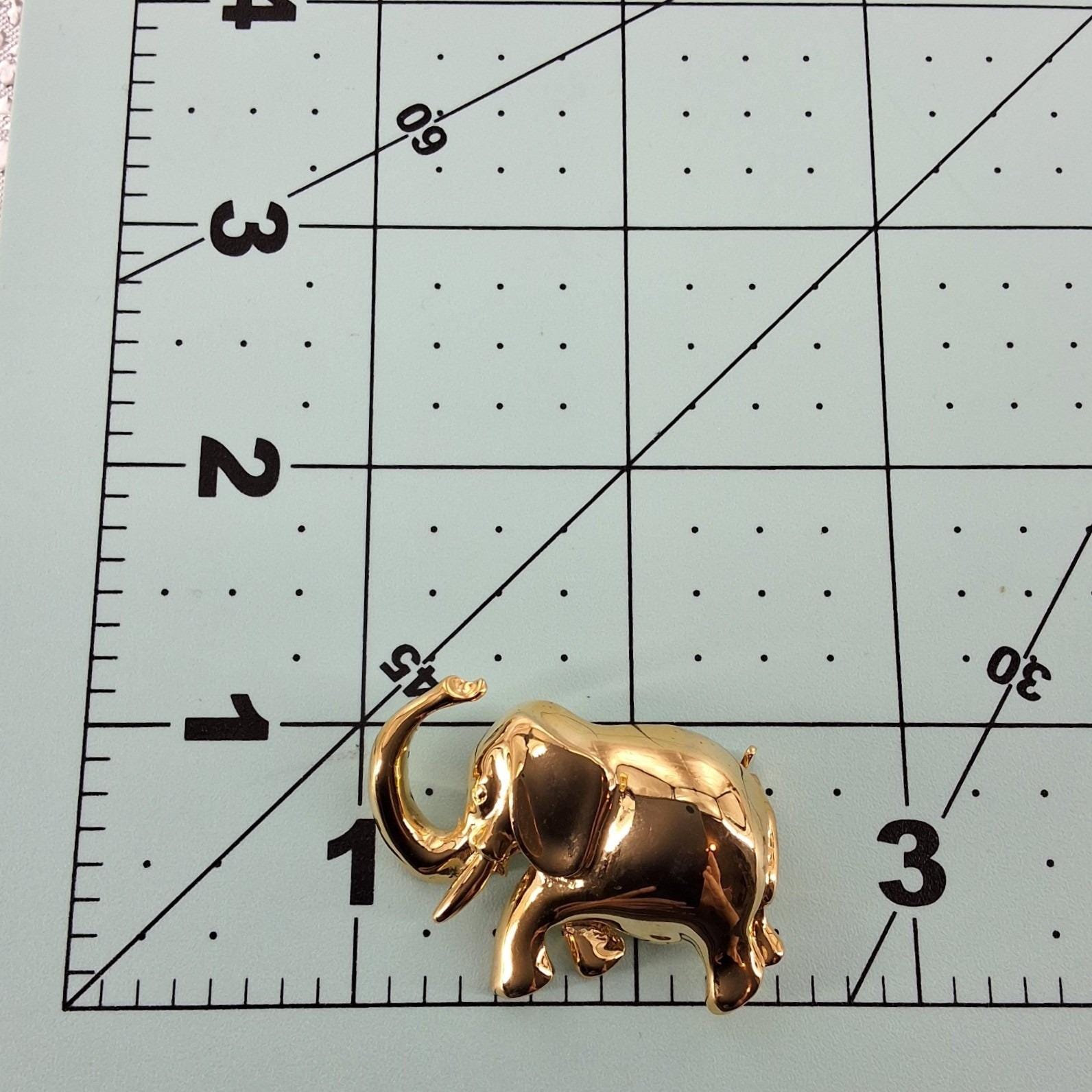 Vintage Gold Tone Elephant Brooch Luck Trunk Up Figural Animal Pin 1.5" - View 3