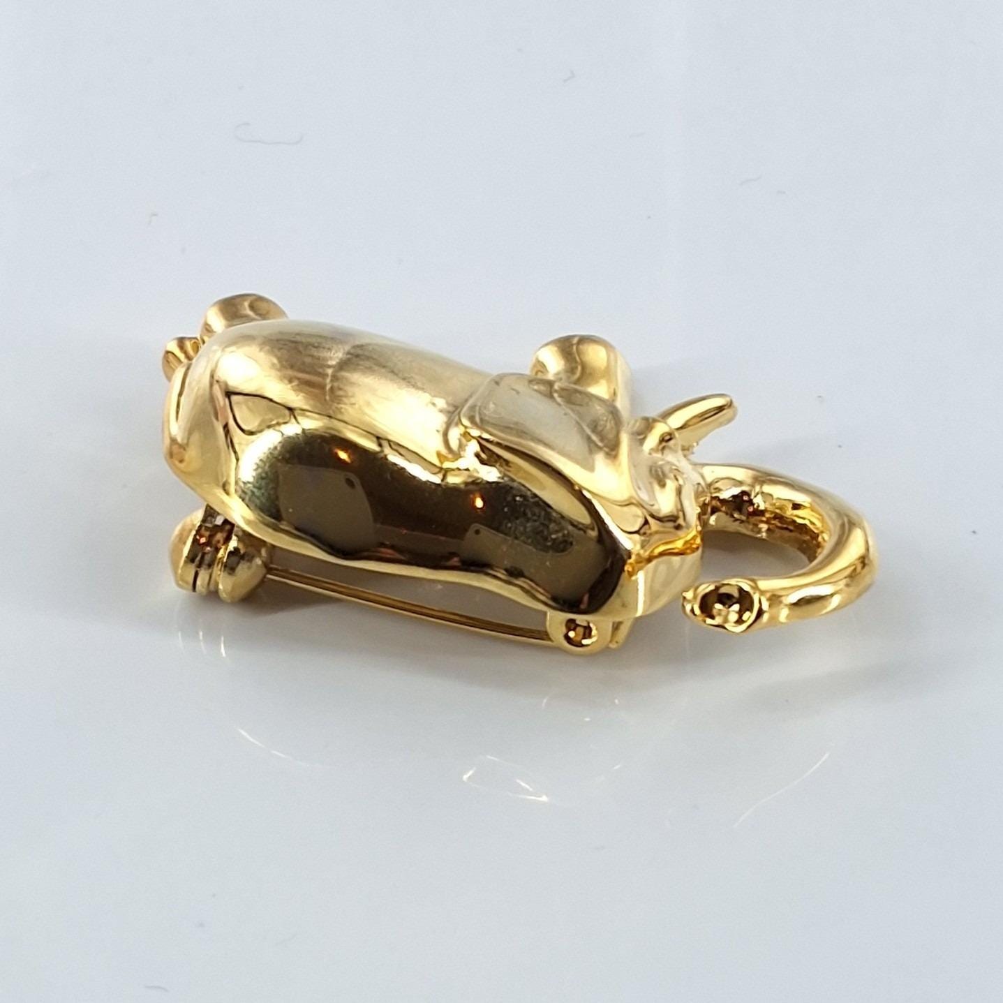 Vintage Gold Tone Elephant Brooch Luck Trunk Up Figural Animal Pin 1.5" - View 5