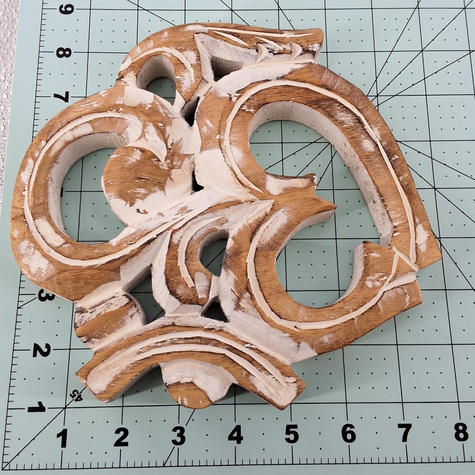Hand Carved Wood Om Symbol Wall Art Distressed Whitewash Spiritual Decor 7"