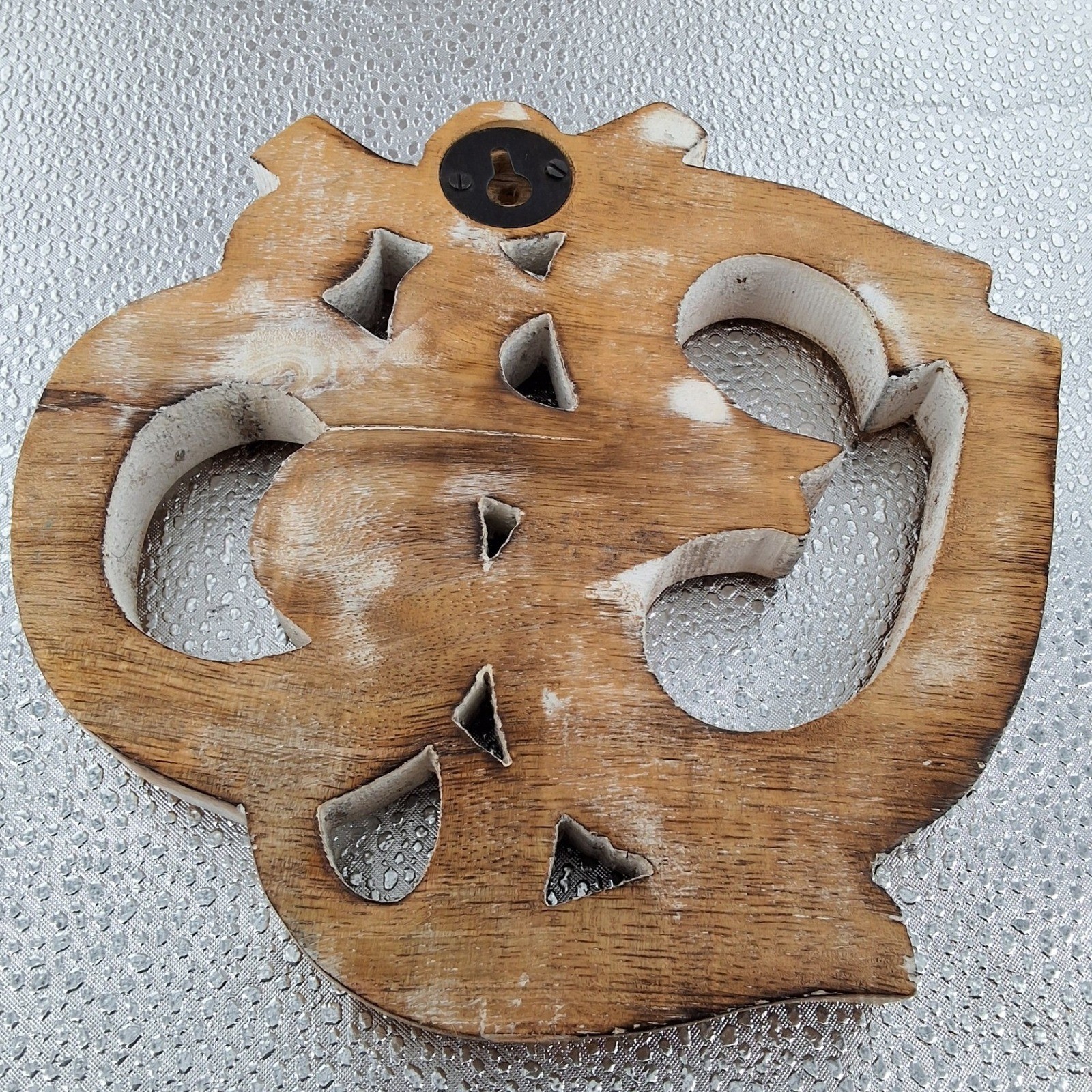 Hand Carved Wood Om Symbol Wall Art Distressed Whitewash Spiritual Decor 7" - View 3