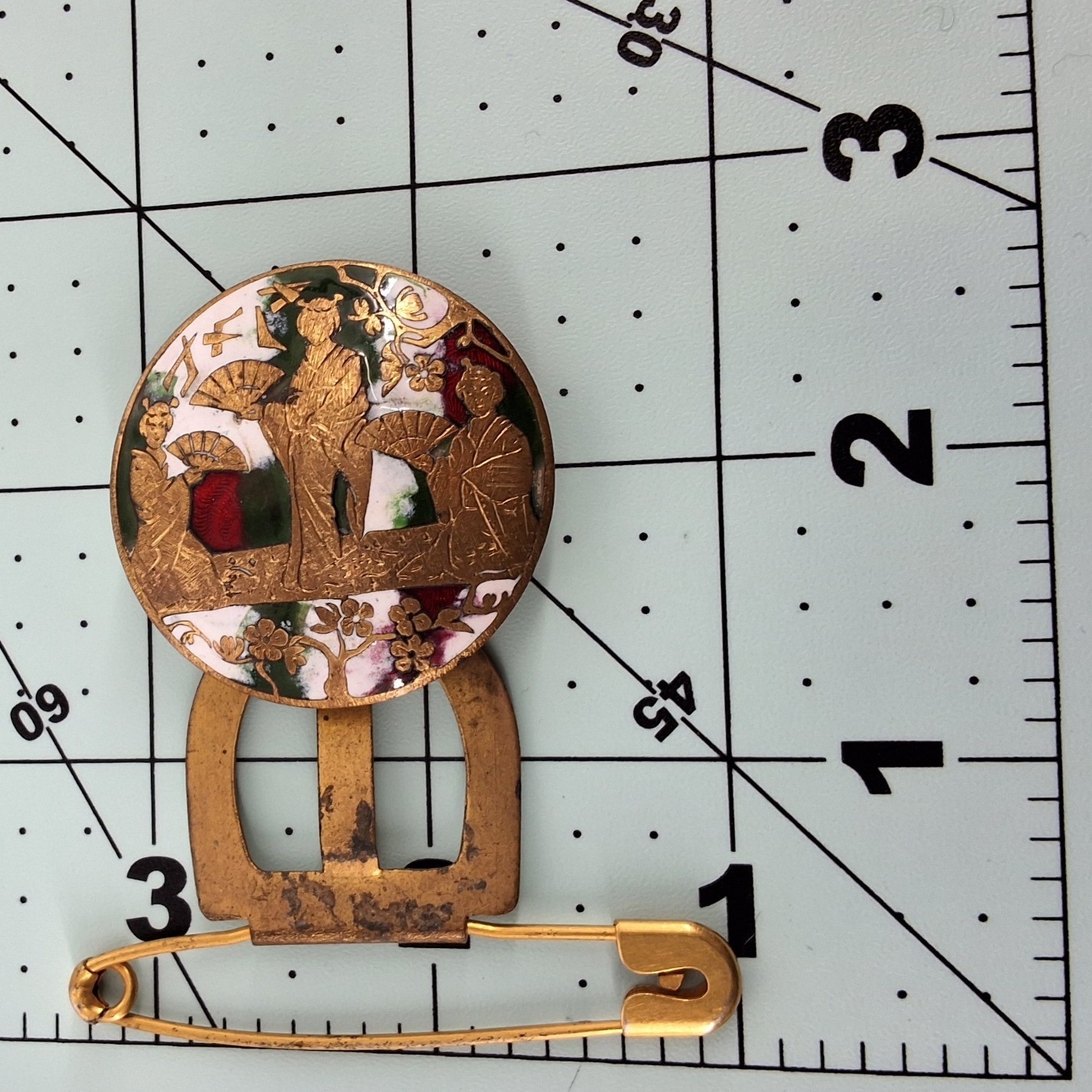 Antique 1905 Patented Satsuma Earthenware Button Brooch Japanese Meiji Sash Pin - View 12