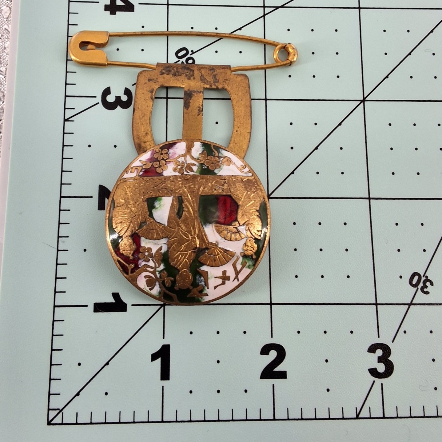 Antique 1905 Patented Satsuma Earthenware Button Brooch Japanese Meiji Sash Pin - View 14