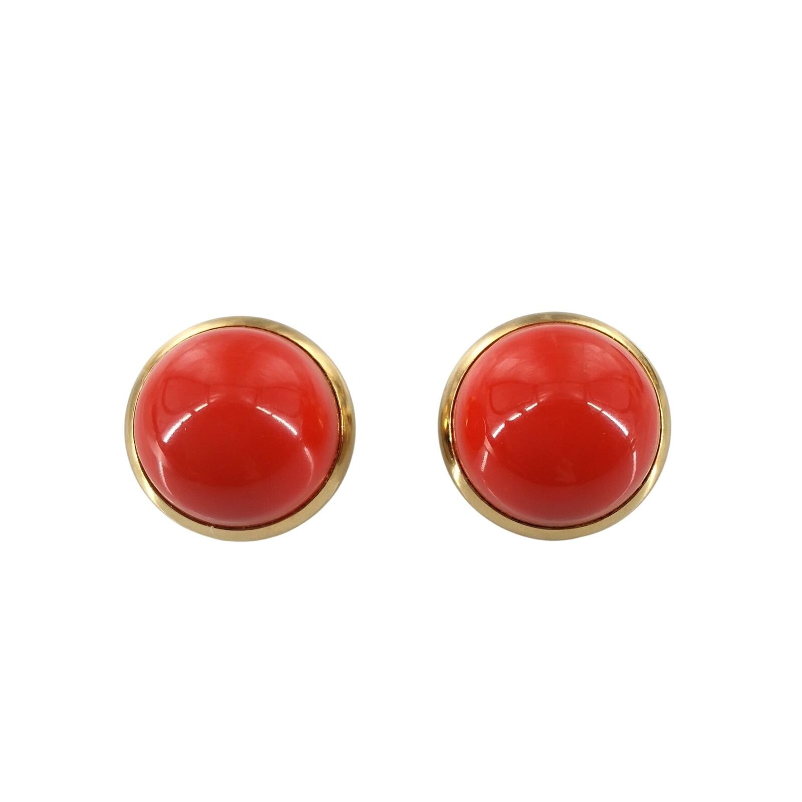 Vintage 1980s Red Cabochon Dome Clip On Earrings Gold Tone Bold Button Studs