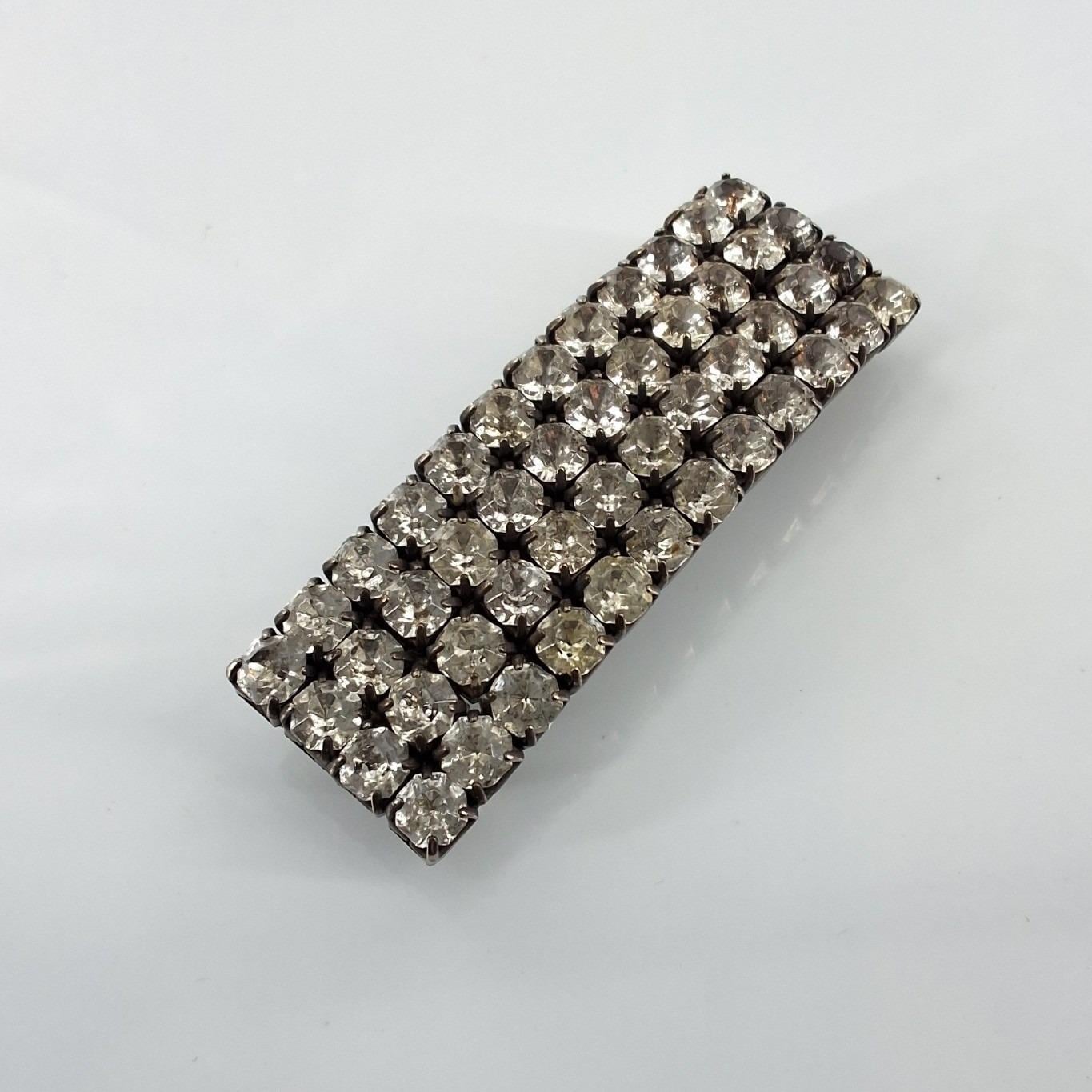 Vintage Silver Tone 4 Row Rhinestone Rectangular Bar Brooch Pendant 2" - View 6