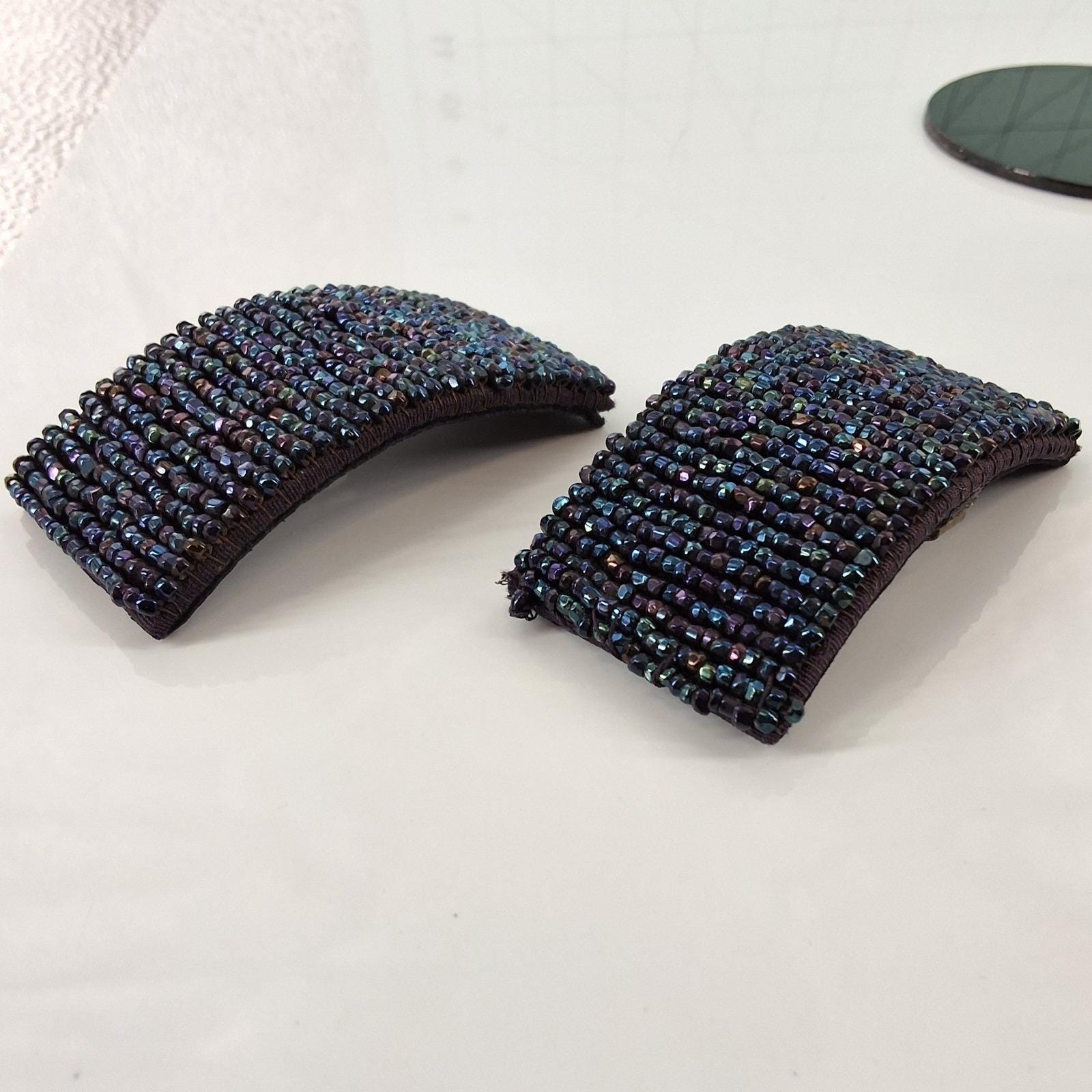 Vintage Iridescent Beaded Shoe Clips Oil Slick Purple Blue Removable Set