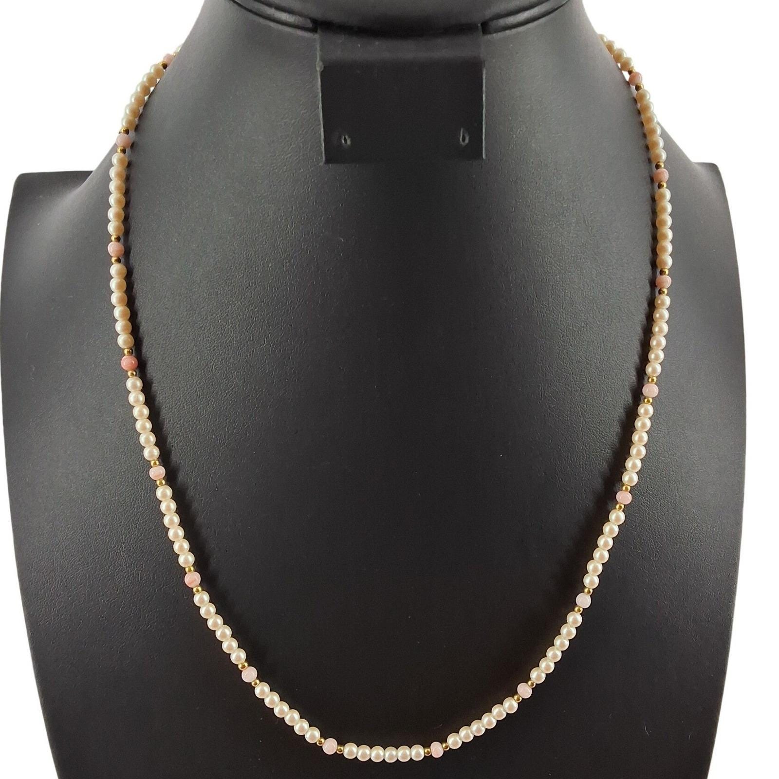 Vintage Cream Faux Pearl Necklace Pink Spacers Gold Accent 24" Strand