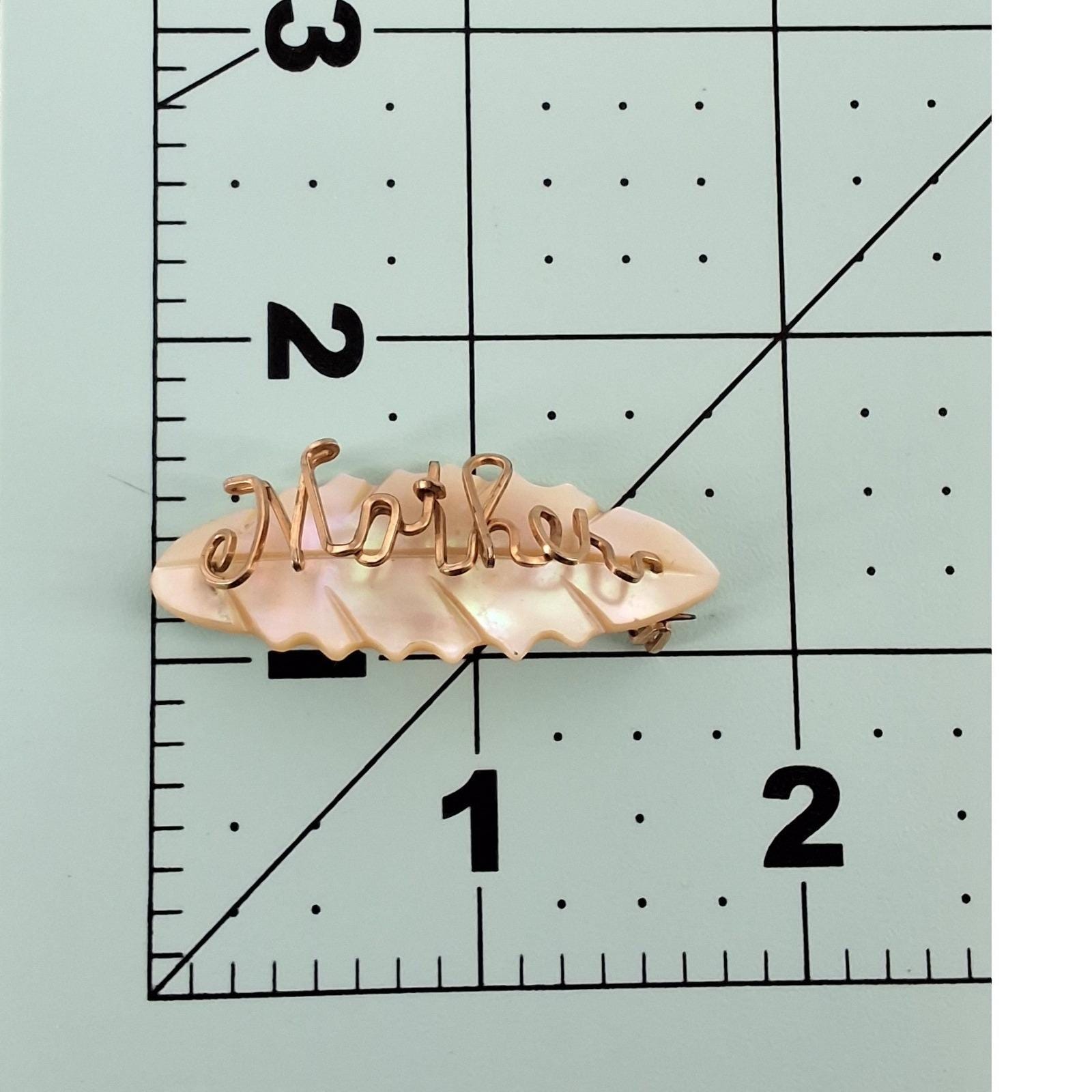 Vintage Mother of Pearl Mother Wire Script Brooch Leaf Scalloped Pin 1940s - View 3