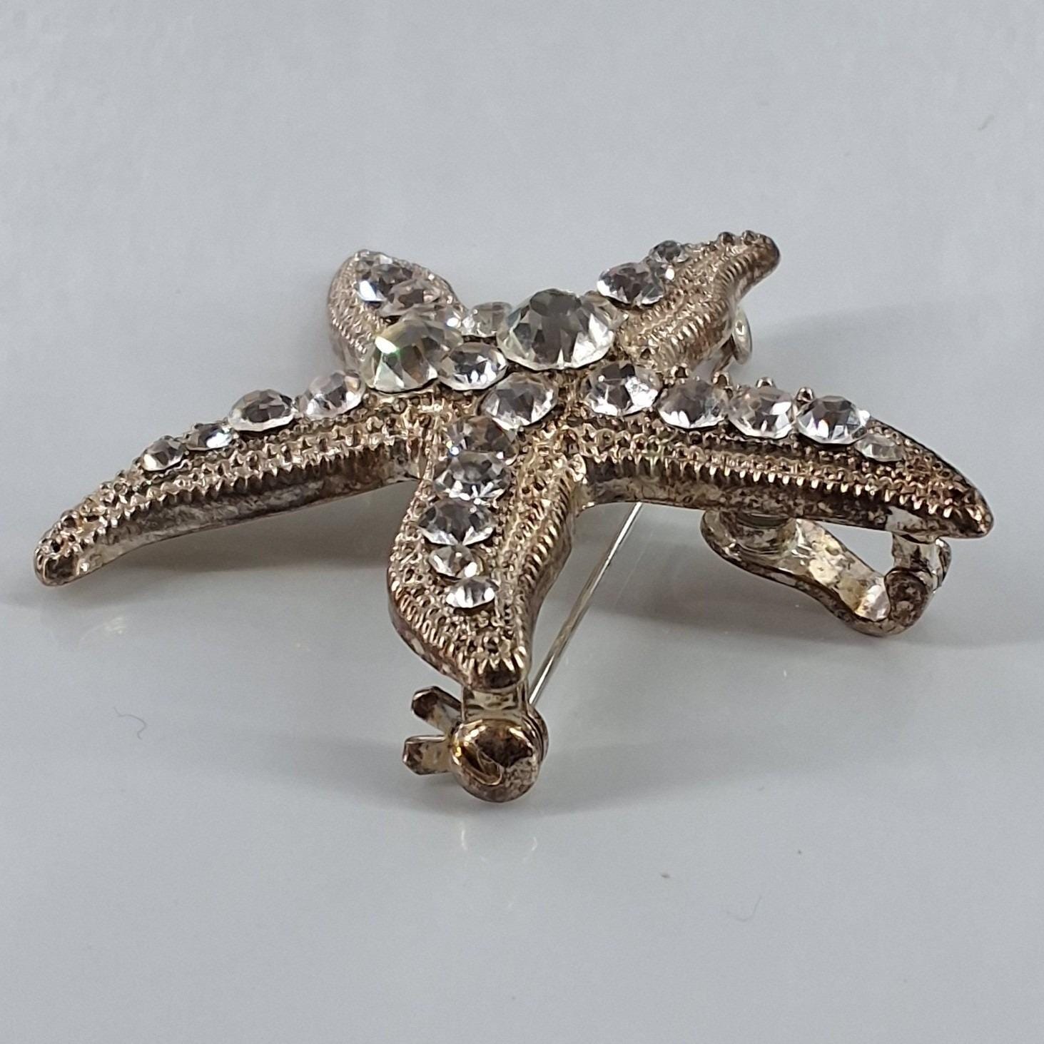 Swarovski Vintage Starfish Brooch Pendant Gold Tone Crystal Nautical Pin 2.25" - View 3