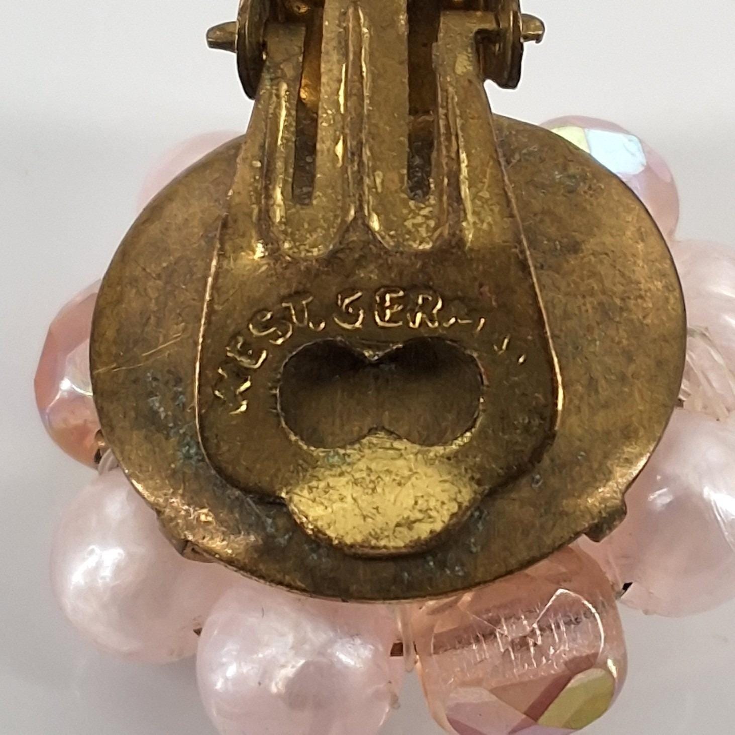 Vintage West Germany Pink Faux Pearl & AB Crystal Cluster Clip On Earrings - View 4