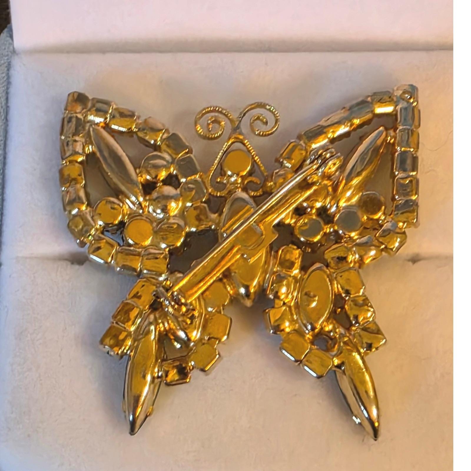 Vintage Multicolor Rhinestone Butterfly Brooch Gold Tone AB Crystal Pin