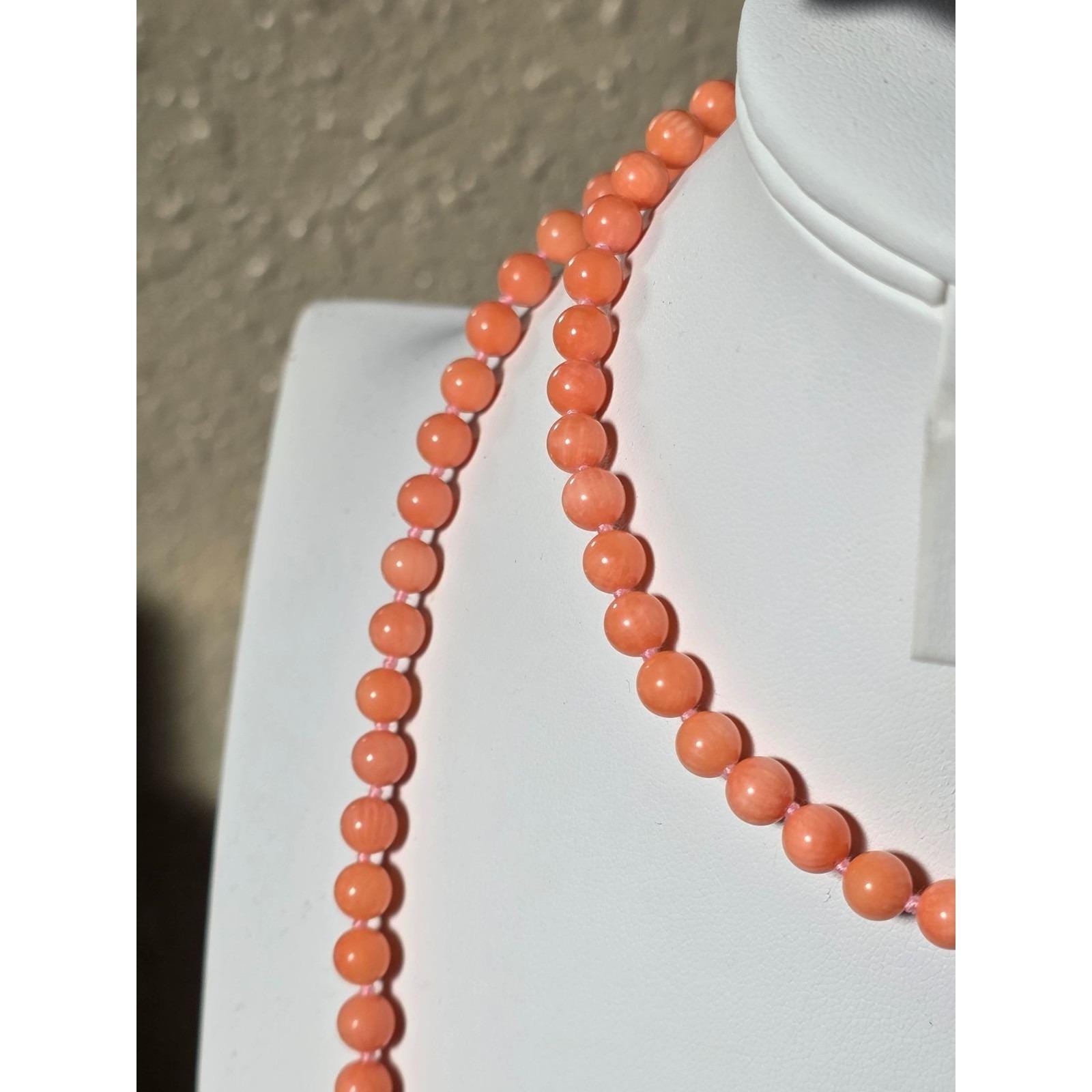Vintage Angel Skin Coral Bead Necklace 925 Silver Clasp 36"