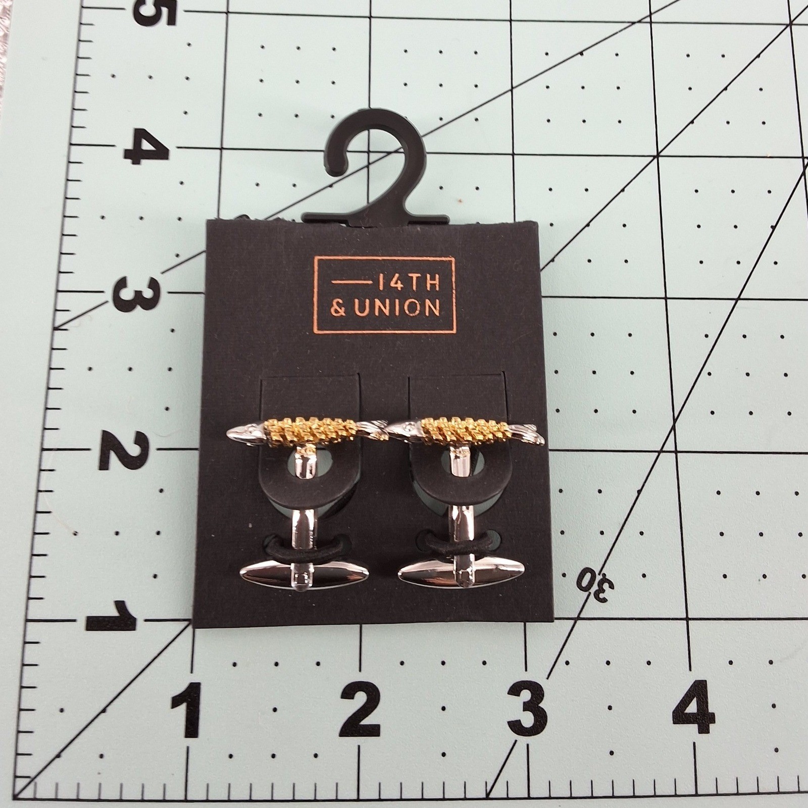 14th & Union Mens Fishbone Cufflinks Two-Tone Silver Gold Fish Skeleton Novelty - View 4