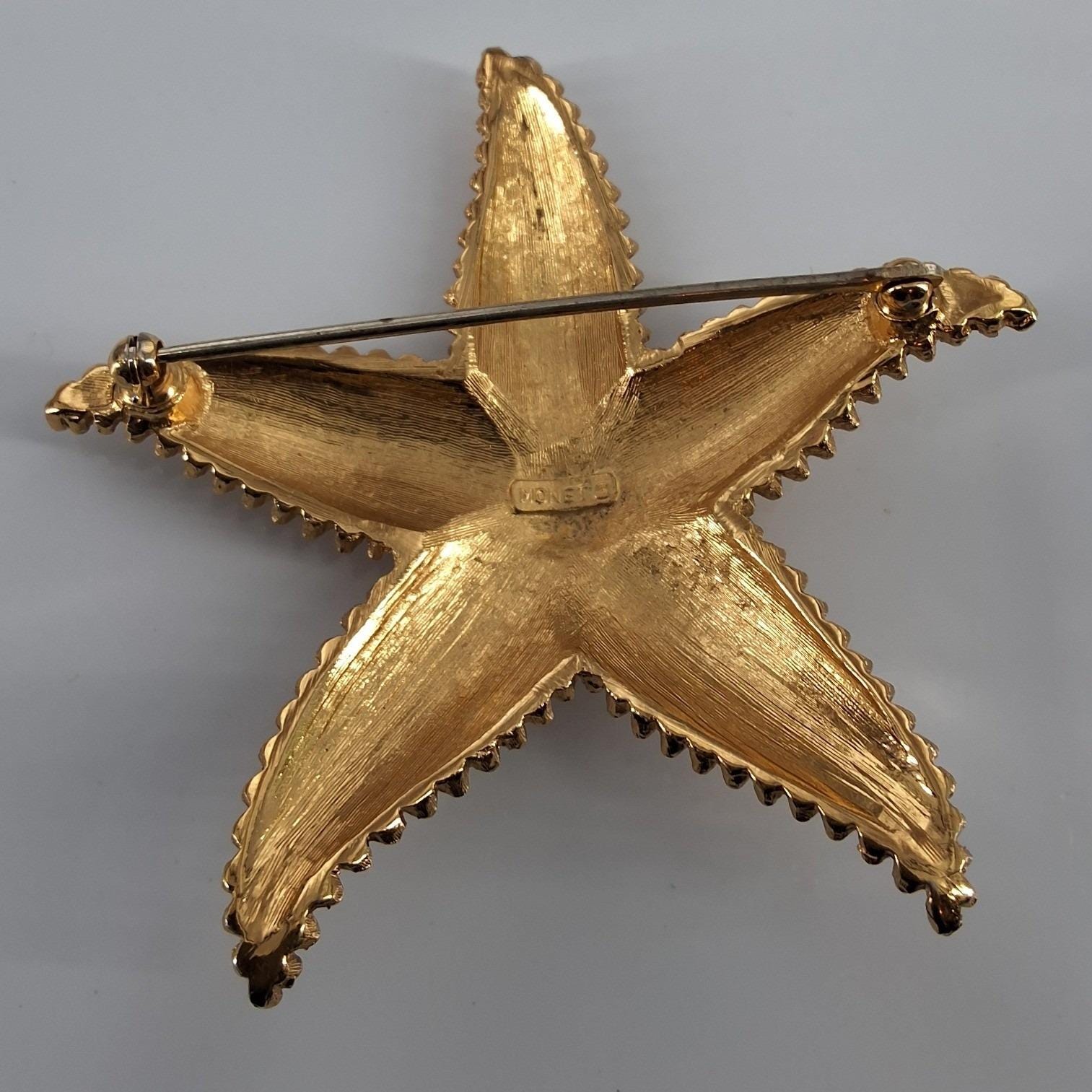 Vintage Monet Starfish Brooch Set - Gold & Silver Tone Textured Nautical Pins - View 9