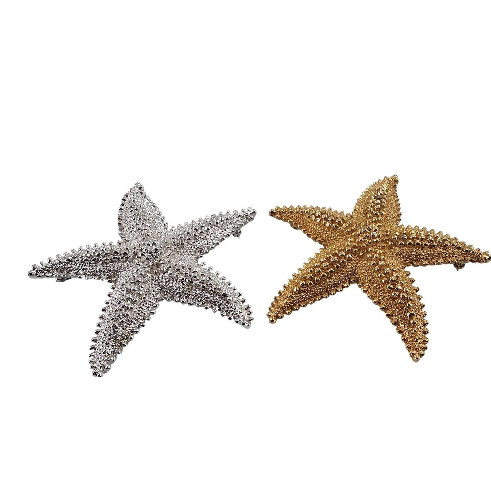 Vintage Monet Starfish Brooch Set - Gold & Silver Tone Textured Nautical Pins - View 10