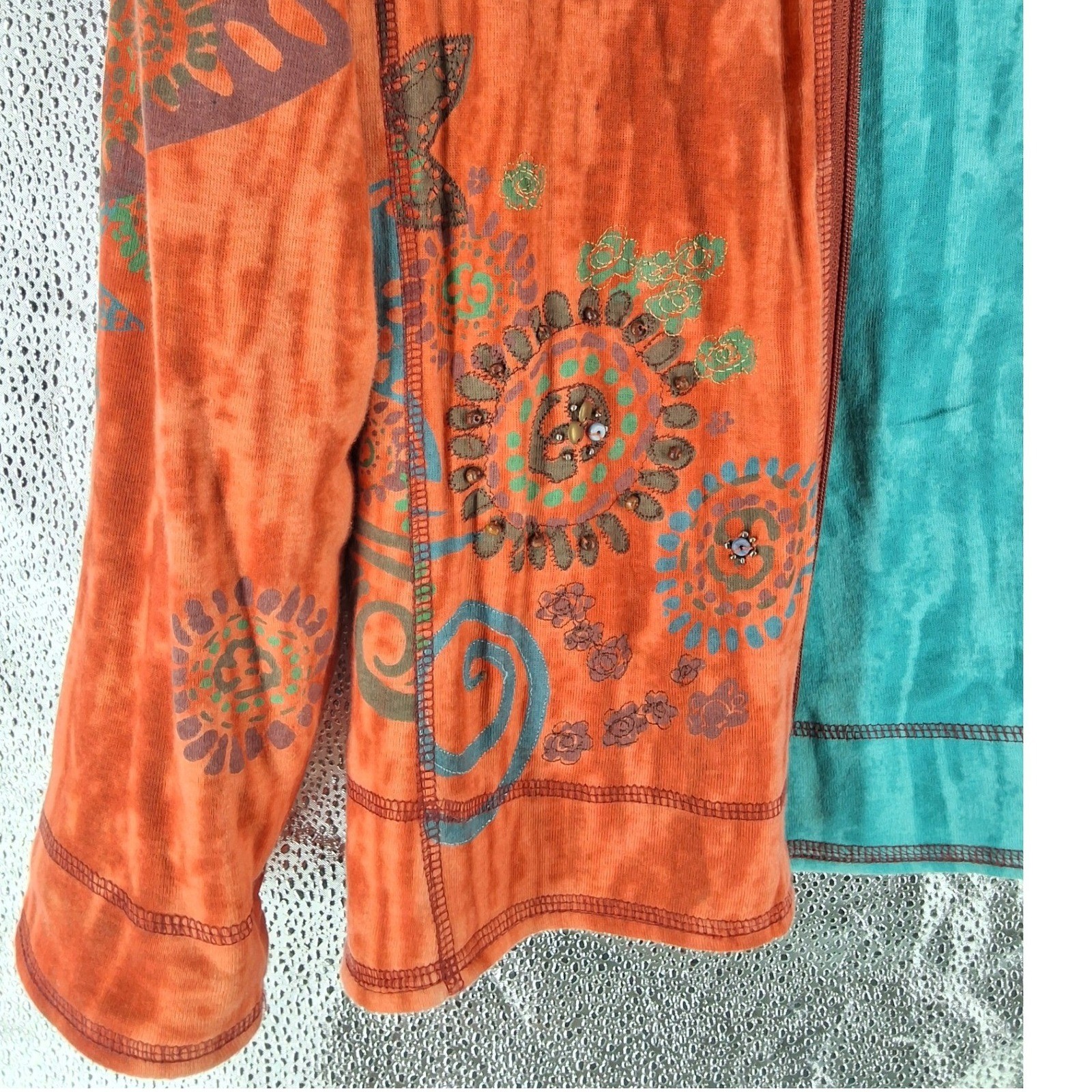 Coldwater Creek Indigo Moon Reversible Embroidered Jacket Orange Teal Artsy M - View 7