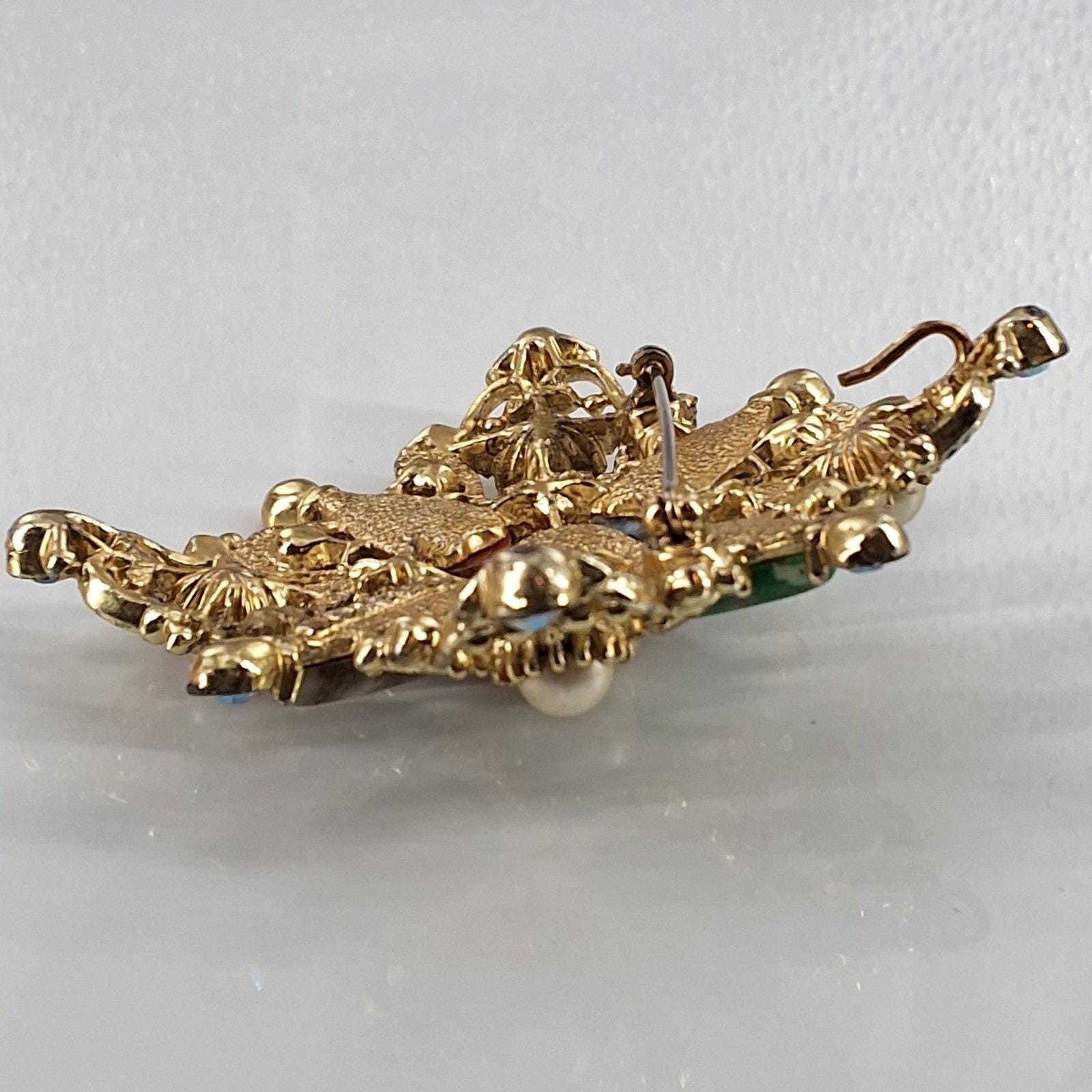 Vintage Sarah Coventry Galaxy Maltese Cross Brooch Pendant Multi Stone Gold - View 3