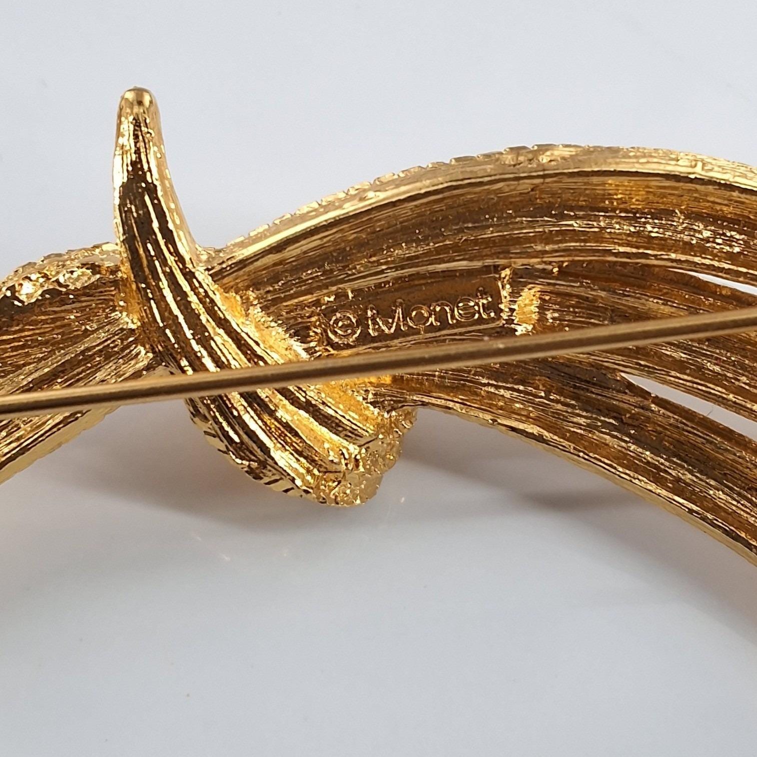 Vintage Monet 22k Gold Plated Mesh Strand Knot Brooch Large 3" Statement Pin