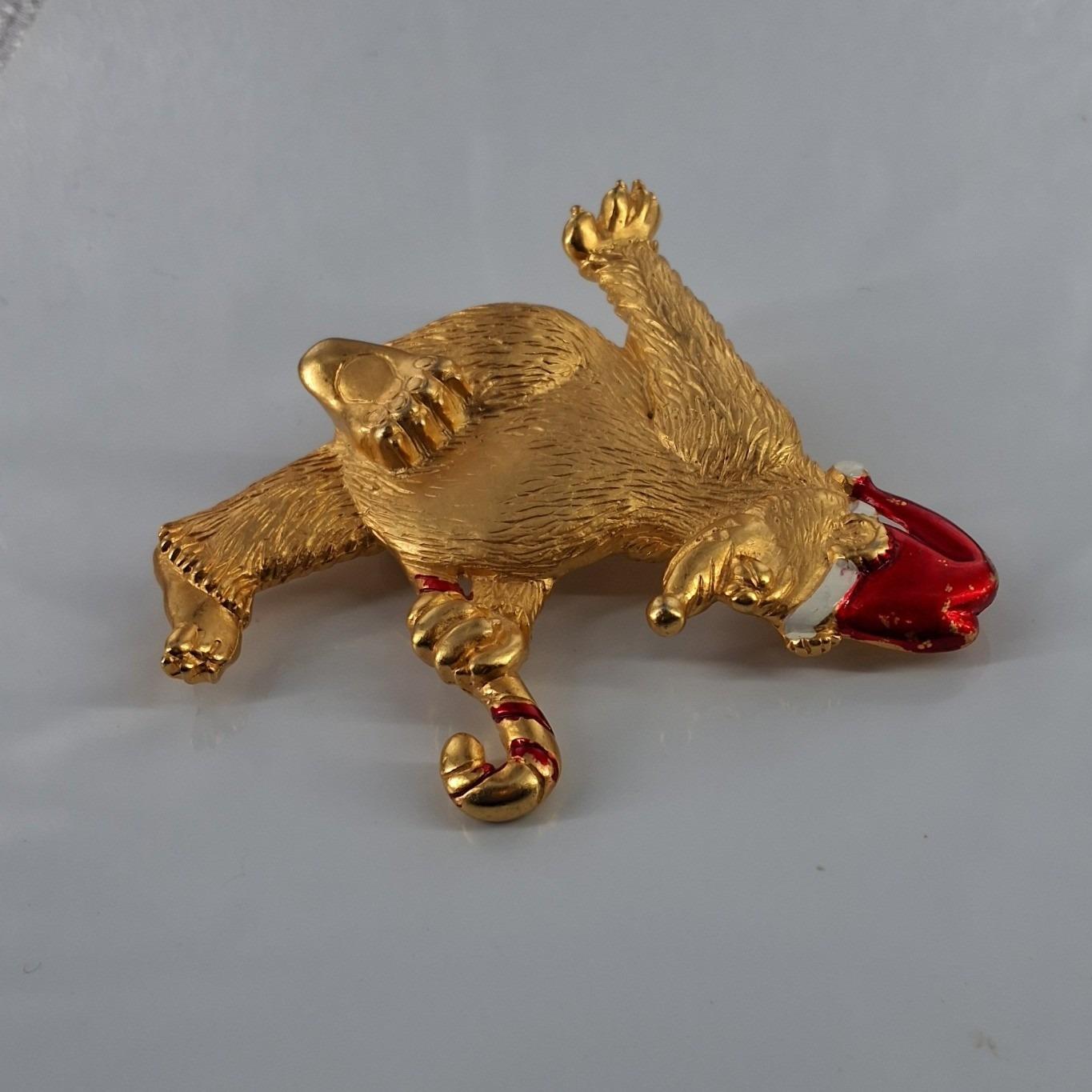 Vintage JJ Jonette Christmas Polar Bear Santa Hat Candy Cane Brooch Pin - View 4