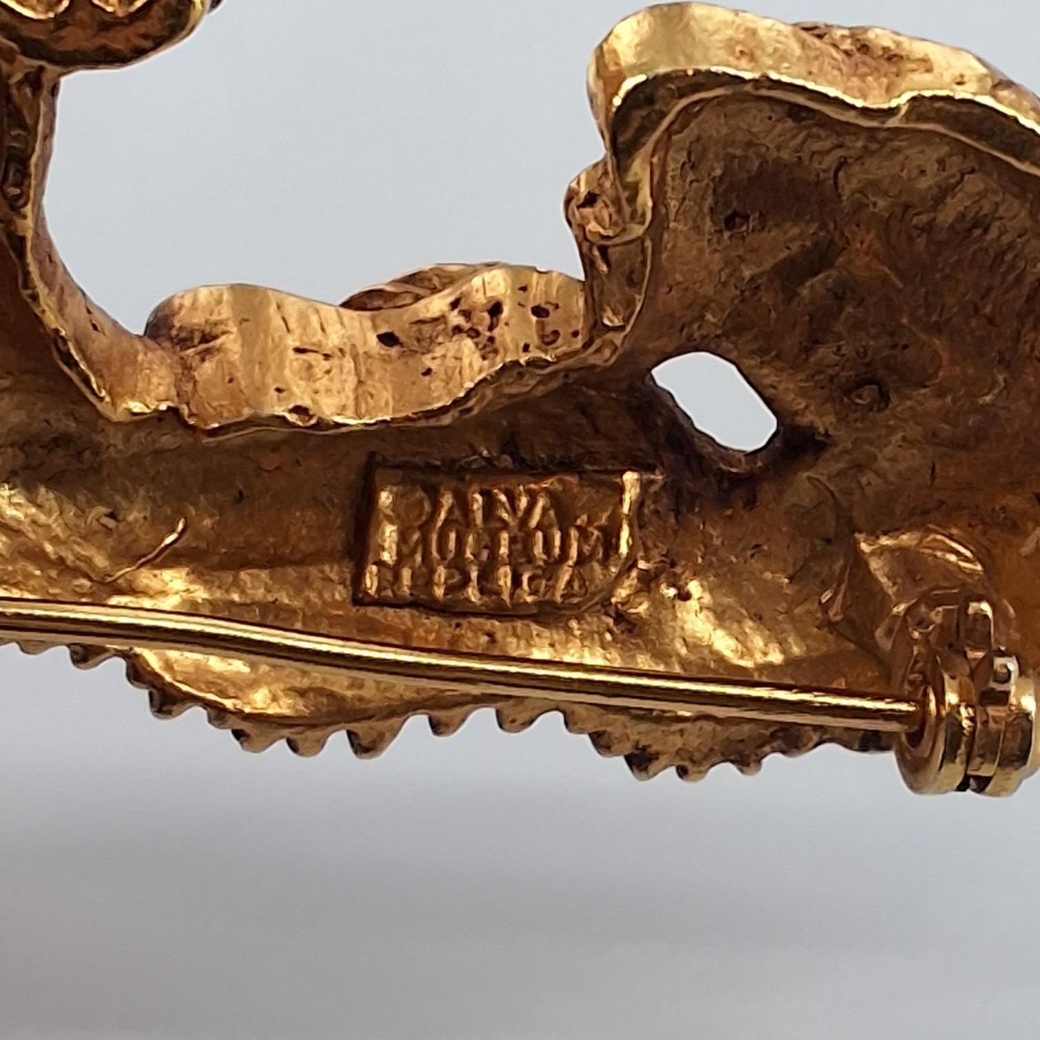 Vintage Alva Museum Replica Gold Menuki Dragon Brooch Pin Serpentine 3.5