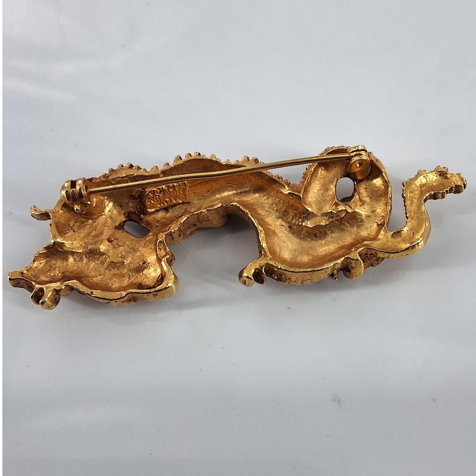 Vintage Alva Museum Replica Gold Menuki Dragon Brooch Pin Serpentine 3.5 - View 3