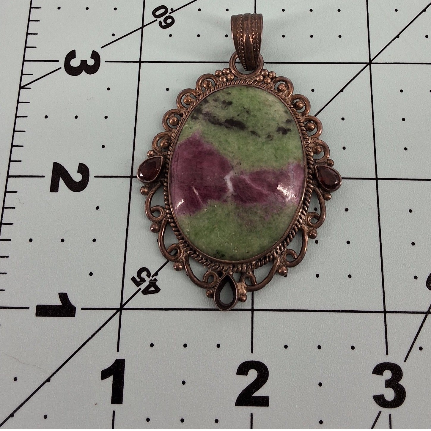 Natural Ruby in Zoisite & Garnet Pendant Anyolite Filigree - Needs Repair - View 3