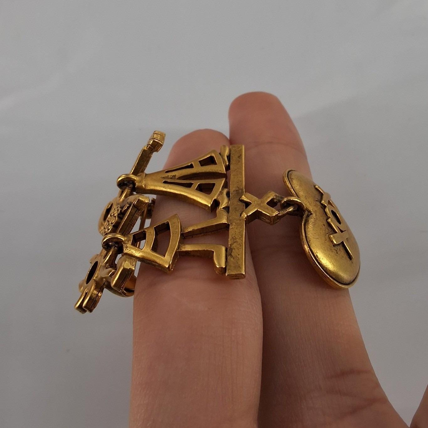 Danecraft Vintage Best Friends XOX Dangling Heart Brooch Pin Gold Tone - View 5
