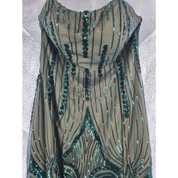 L'Atiste Emerald Green Sequin Art Deco Mermaid Gown Formal Prom Dress StraplessL - View 3
