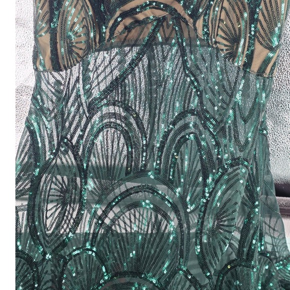 L'Atiste Emerald Green Sequin Art Deco Mermaid Gown Formal Prom Dress StraplessL - View 11