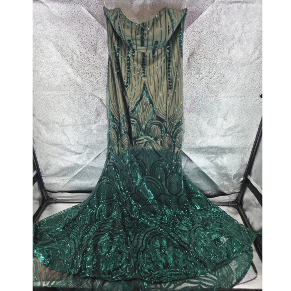 L'Atiste Emerald Green Sequin Art Deco Mermaid Gown Formal Prom Dress StraplessL - View 15