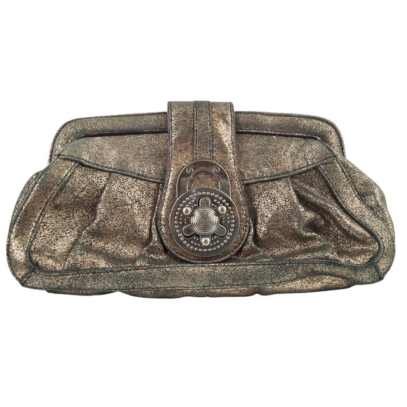 Steven by Steve Madden Lady Unique Lock Clutch Bronze Metallic Crackled