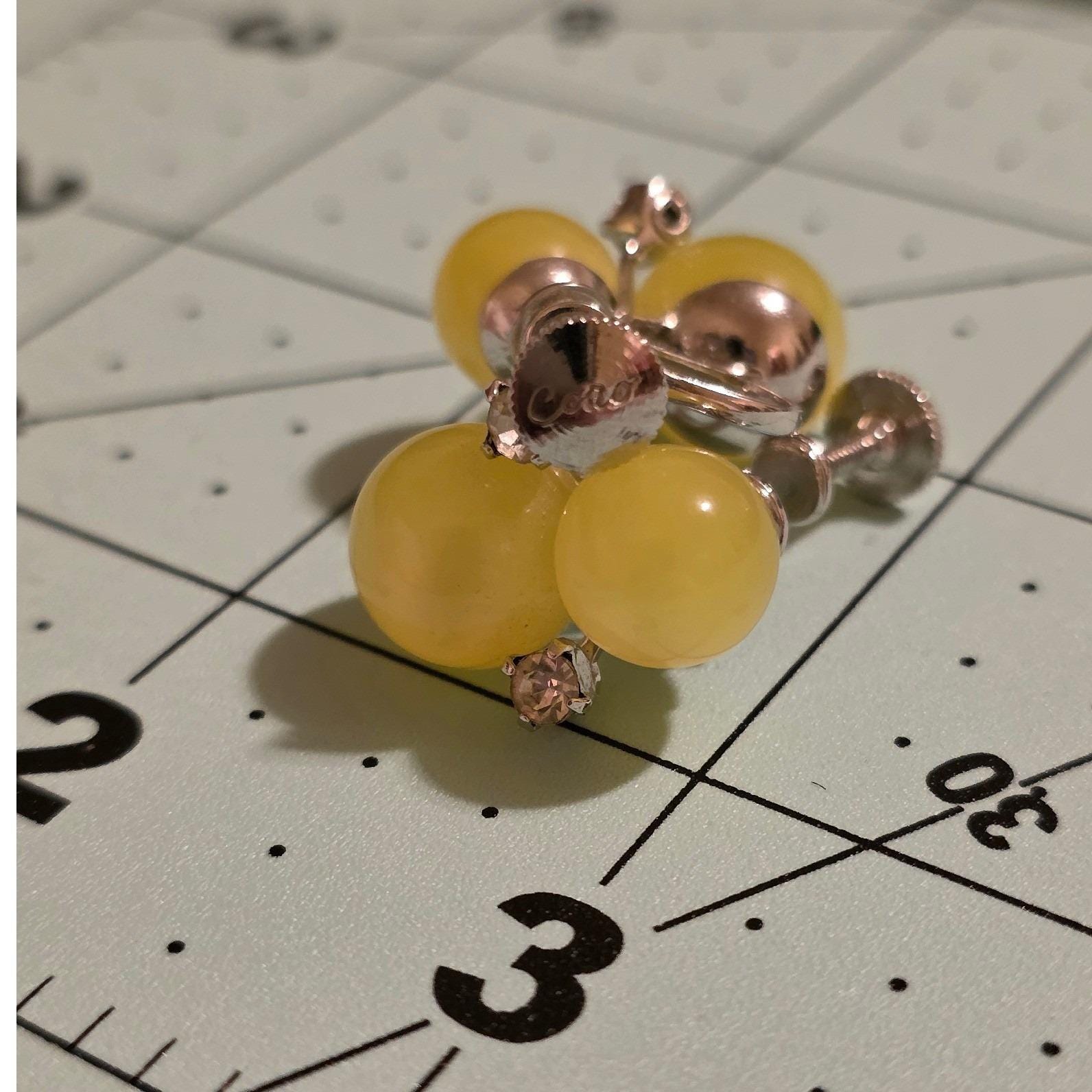 Vintage Coro Yellow Moonglow Lucite Earrings Silver Tone 1950s Screw Back MCM